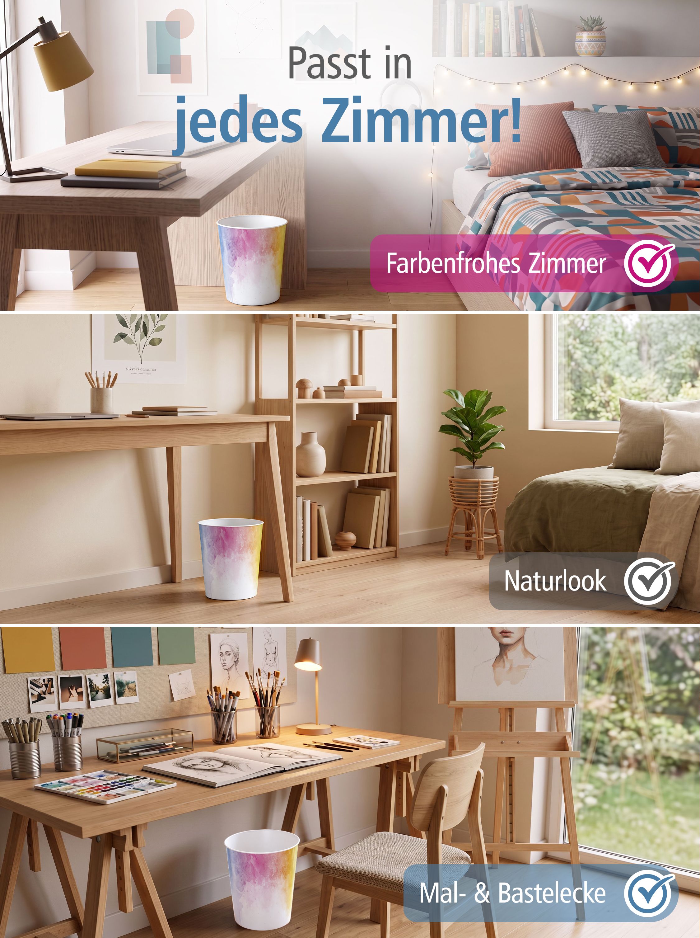 itenga Papierkorb - Motiv Regenbogen Wasserfarben - ca. ...