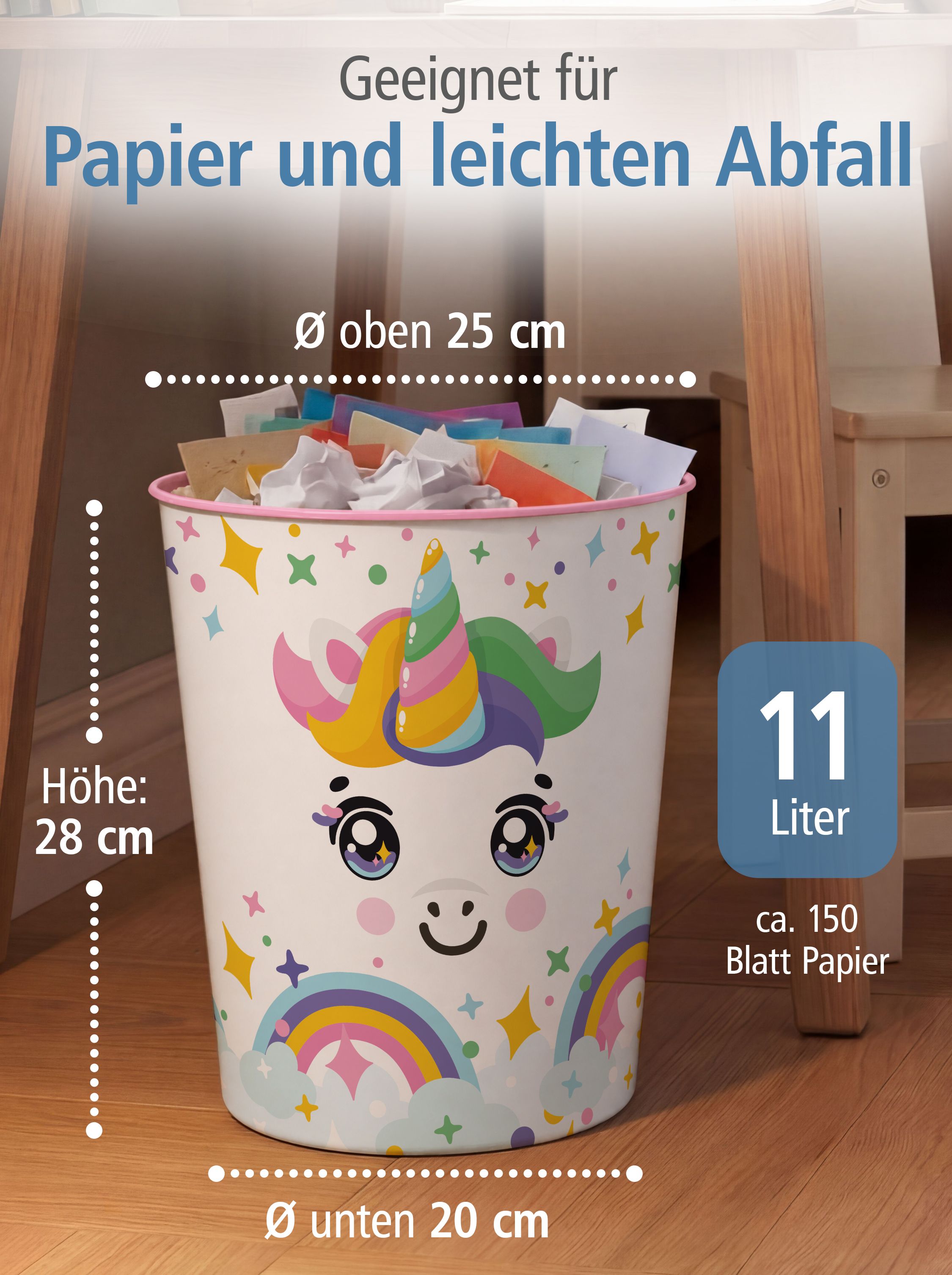 itenga Papierkorb Tiermotiv - EINHORN - Kawaii Design - ...