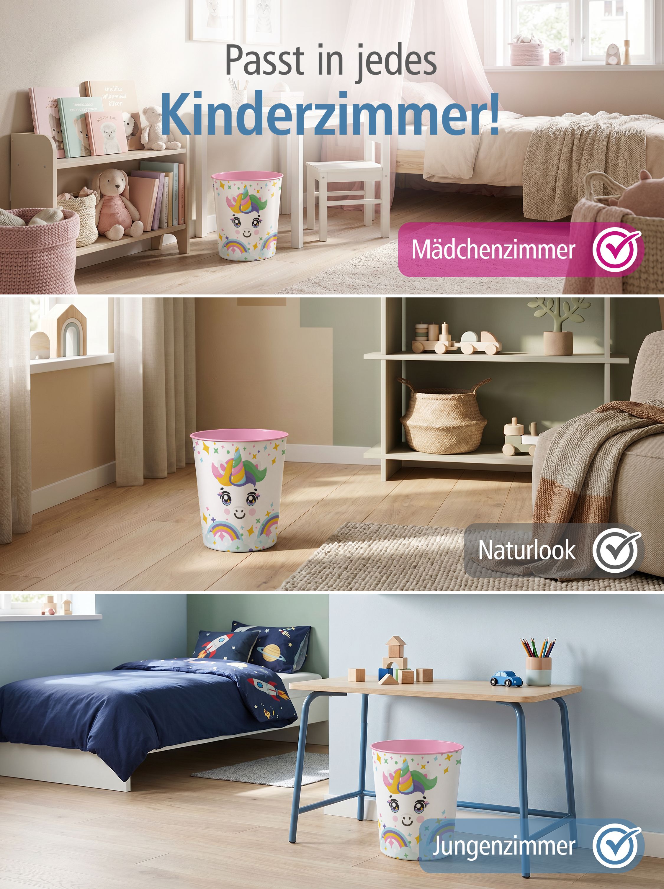 itenga Papierkorb Tiermotiv - EINHORN - Kawaii Design - ...