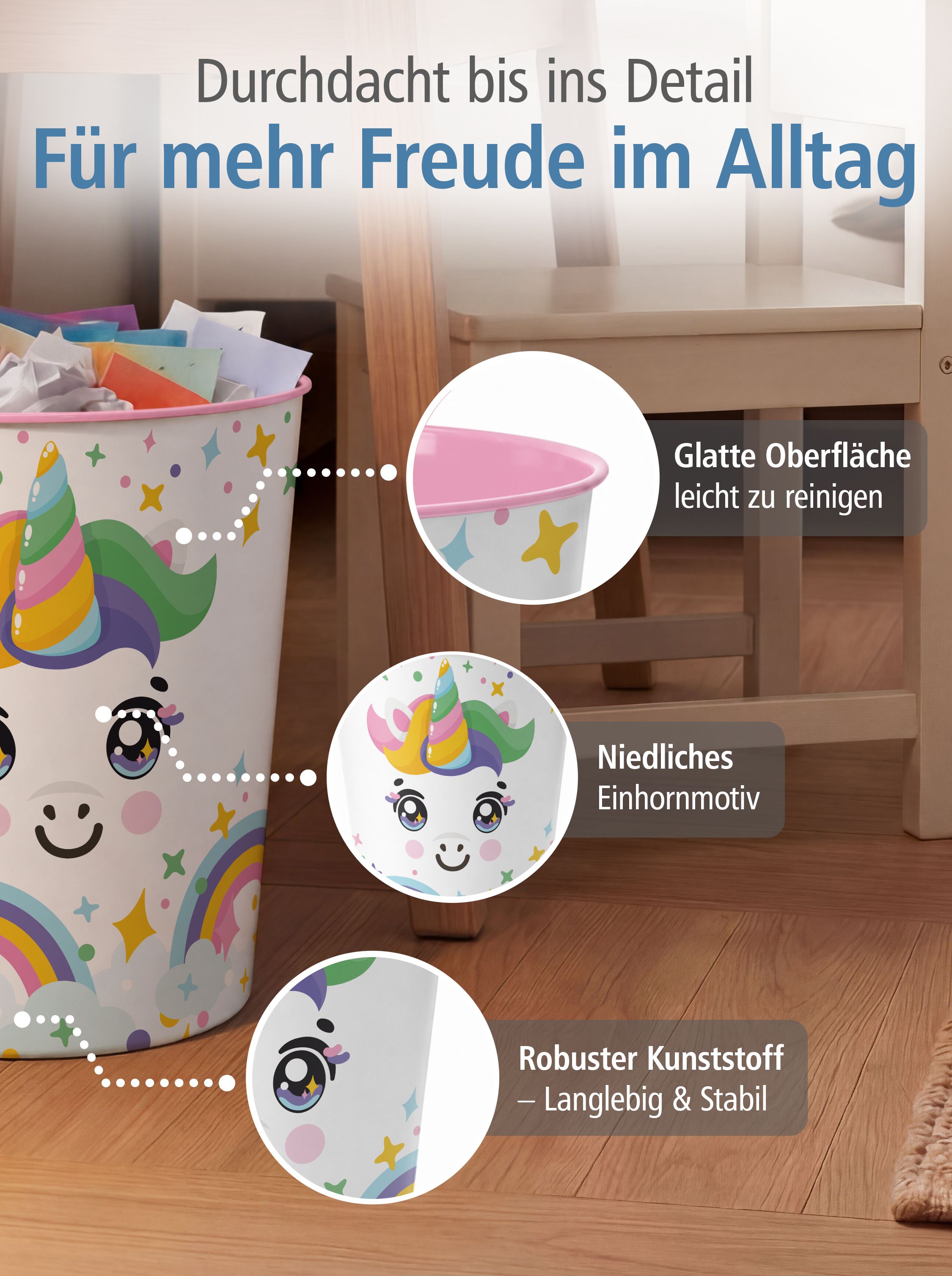 itenga Papierkorb Tiermotiv - EINHORN - Kawaii Design - ...