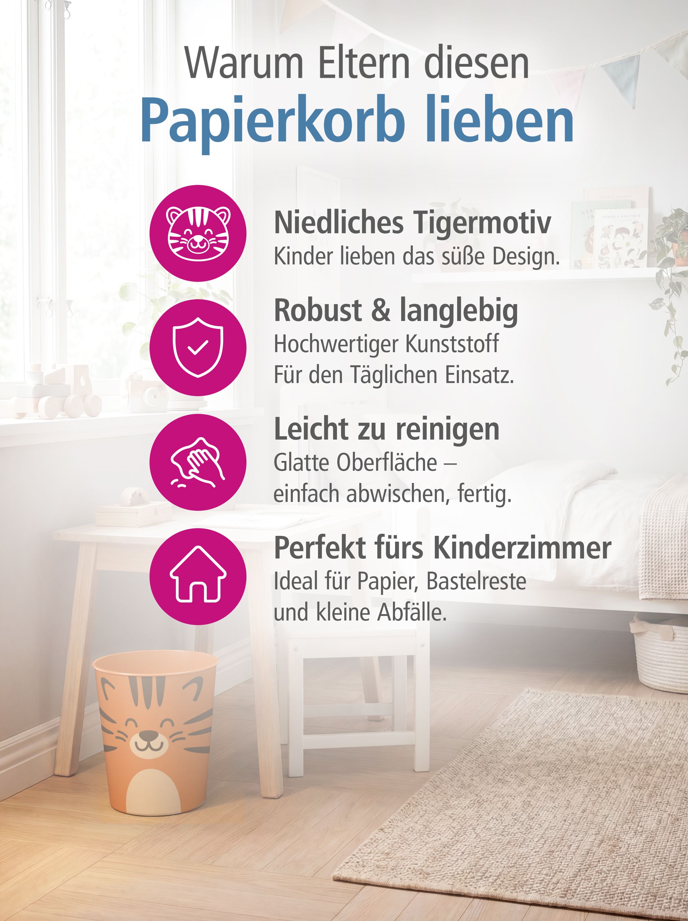 itenga Papierkorb Tiermotiv - TIGER - Kawaii Design - ca...