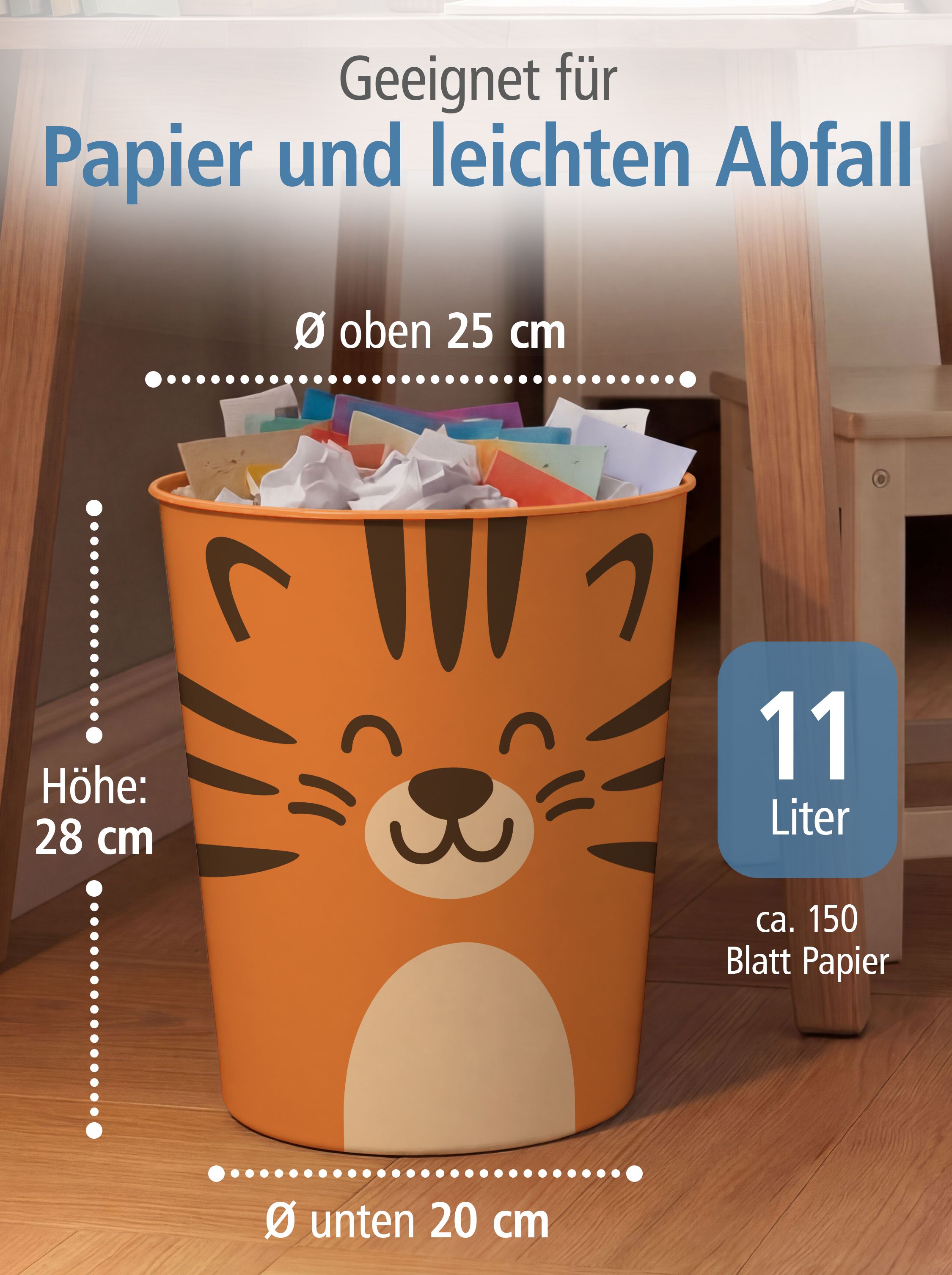 itenga Papierkorb Tiermotiv - TIGER - Kawaii Design - ca...