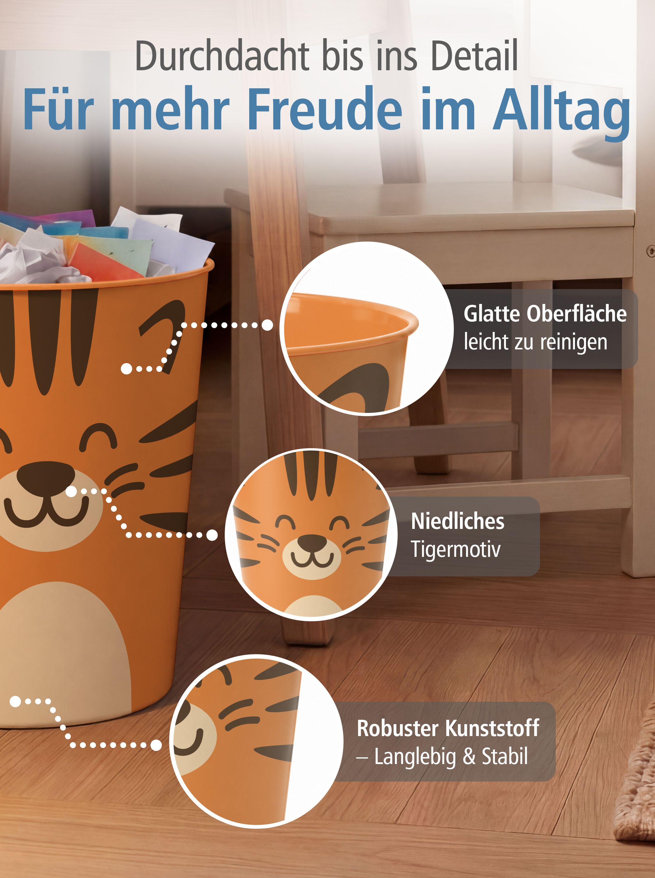 itenga Papierkorb Tiermotiv - TIGER - Kawaii Design - ca...