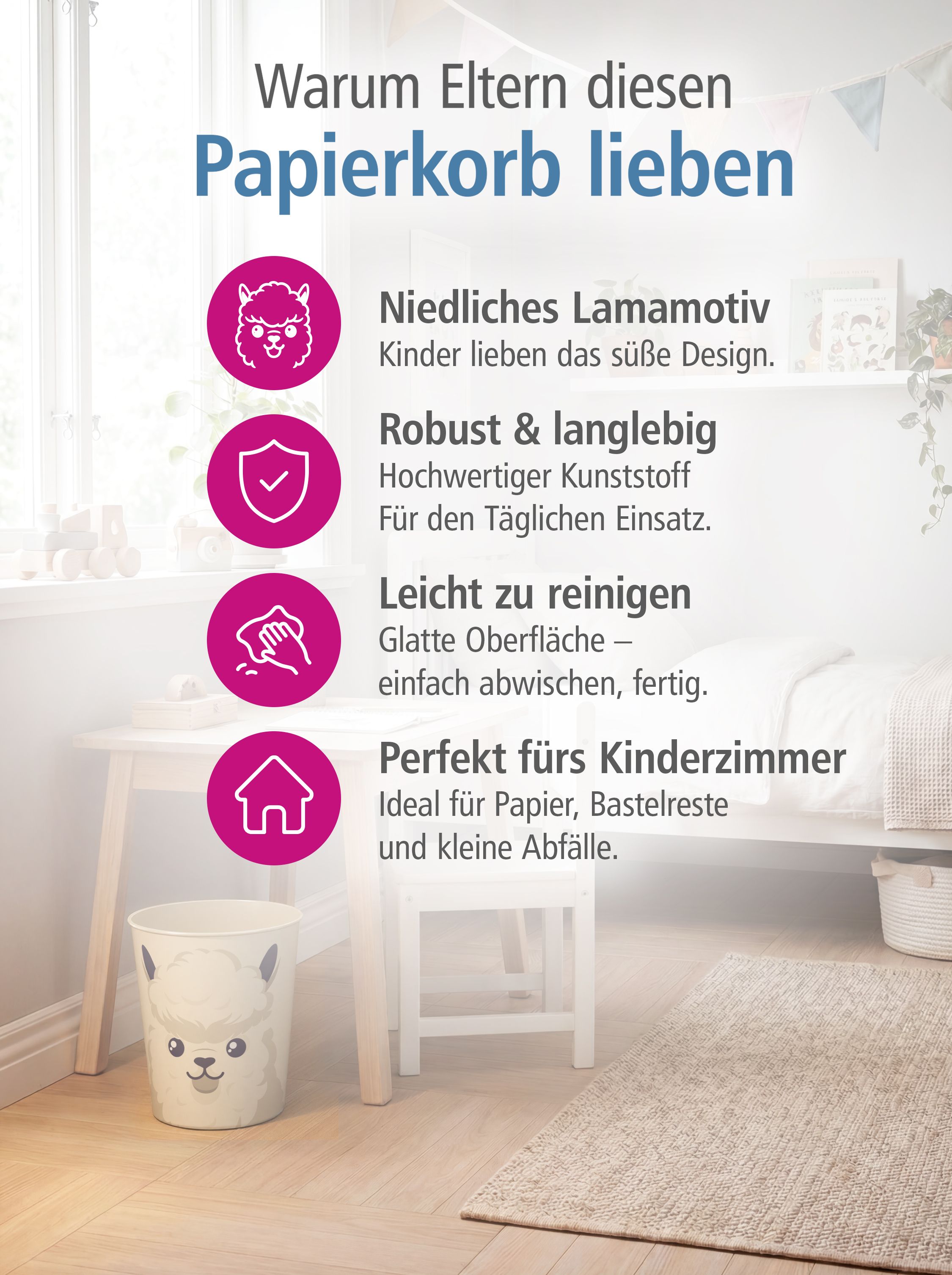 itenga Papierkorb Tiermotiv - ALPAKA / LAMA - Kawaii Des...