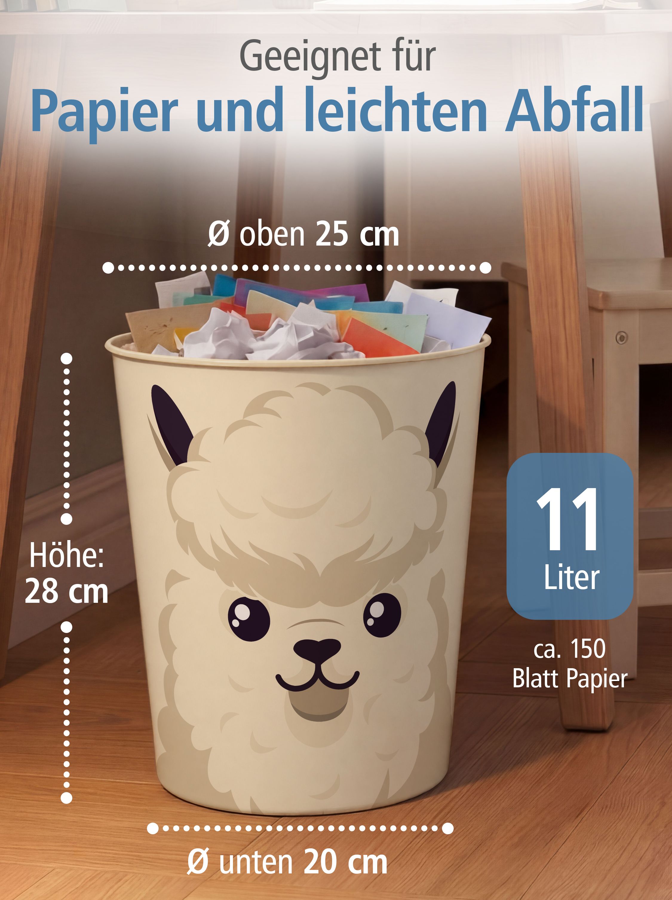 itenga Papierkorb Tiermotiv - ALPAKA / LAMA - Kawaii Des...
