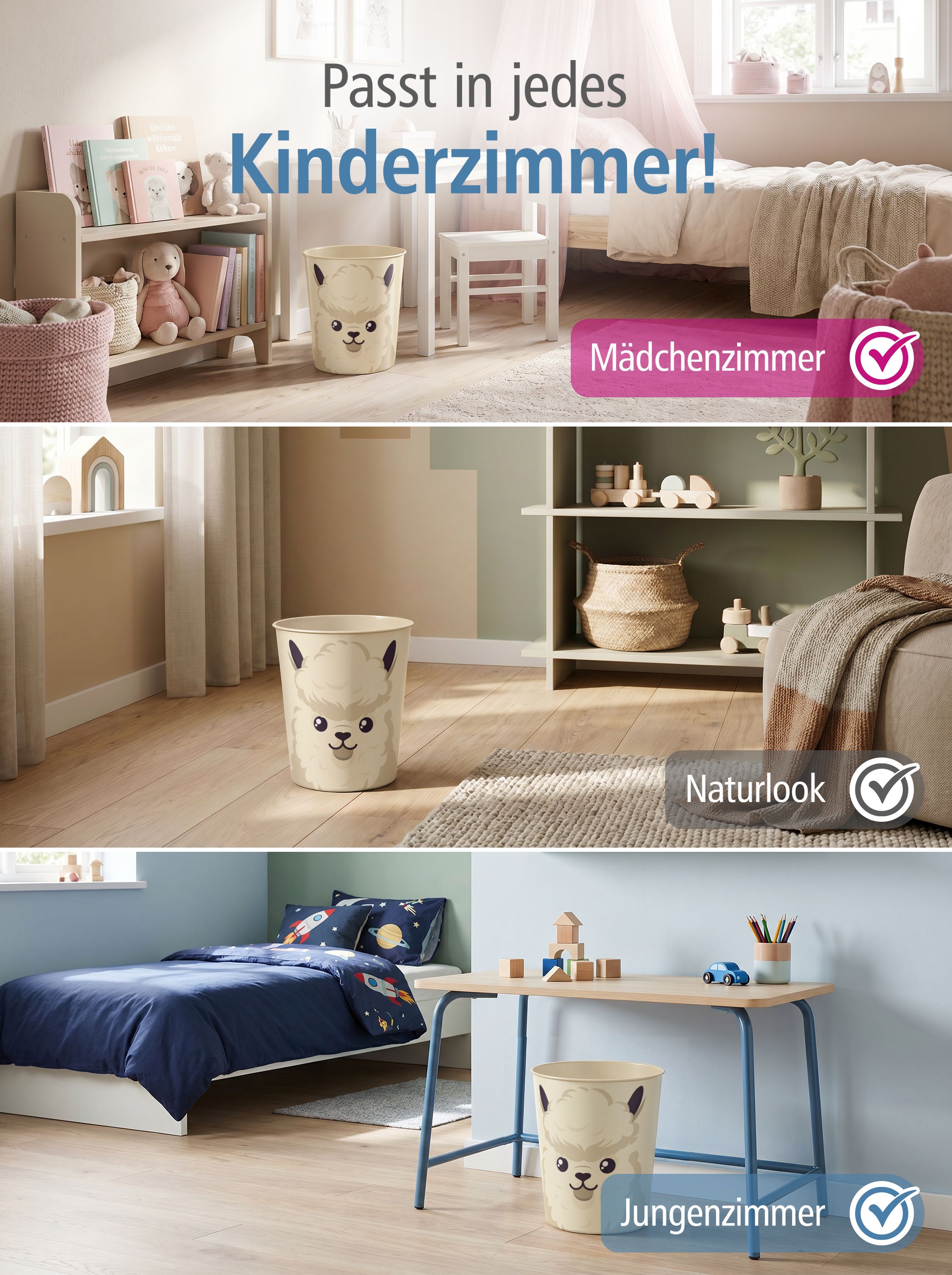 itenga Papierkorb Tiermotiv - ALPAKA / LAMA - Kawaii Des...