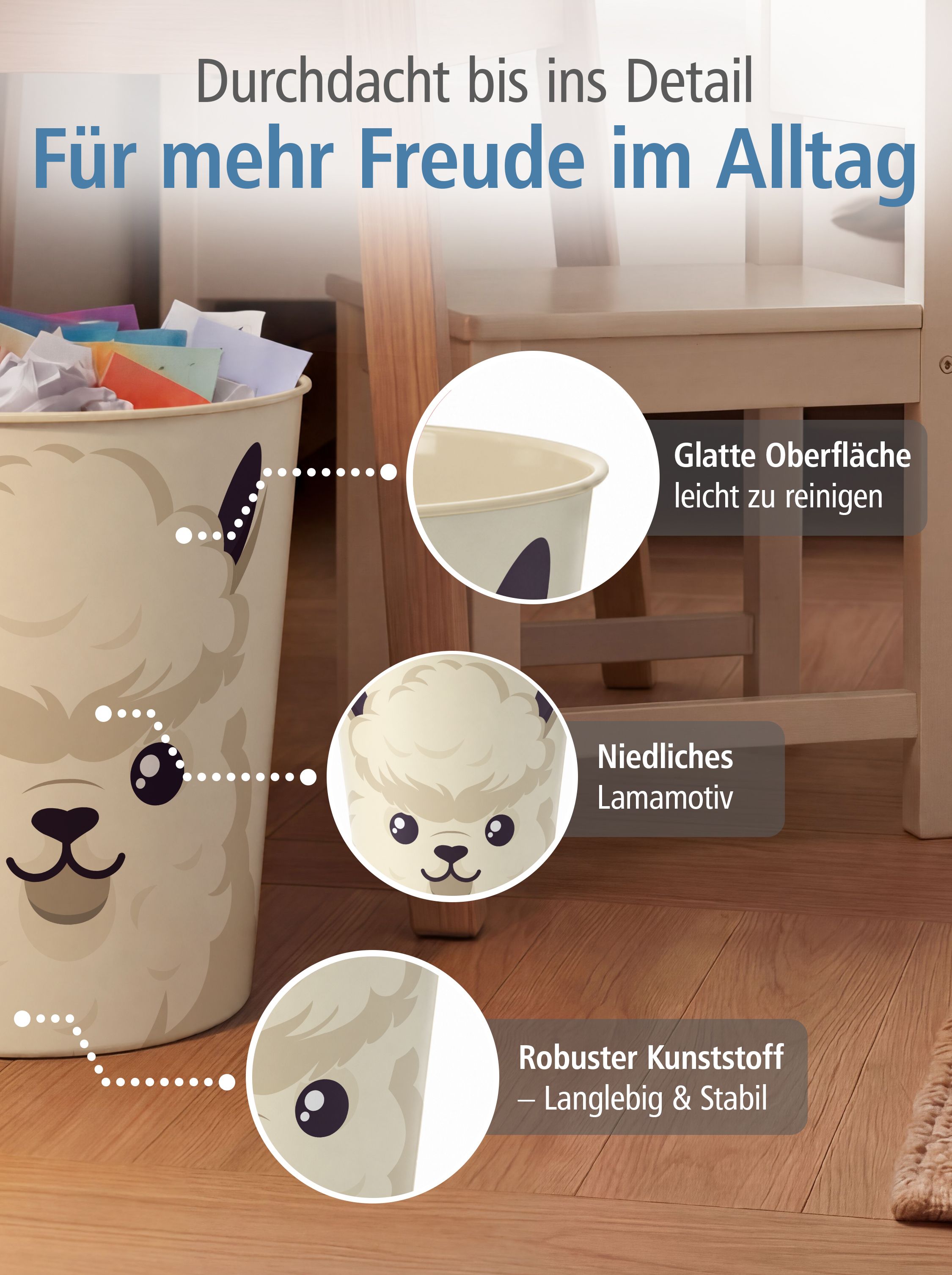 itenga Papierkorb Tiermotiv - ALPAKA / LAMA - Kawaii Des...