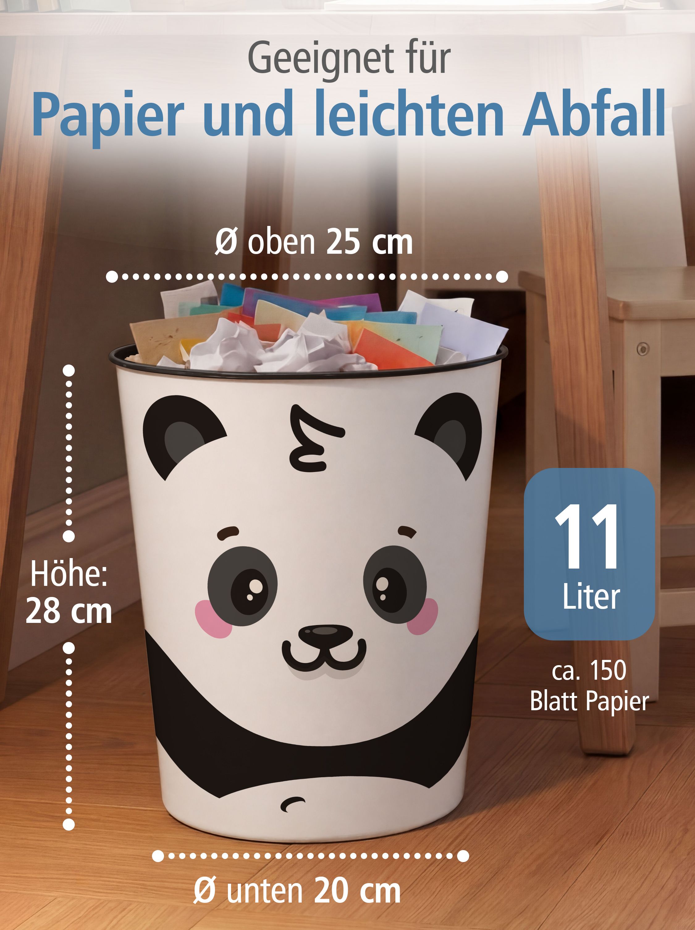 itenga Papierkorb Tiermotiv - PANDA - Kawaii Design - ca...