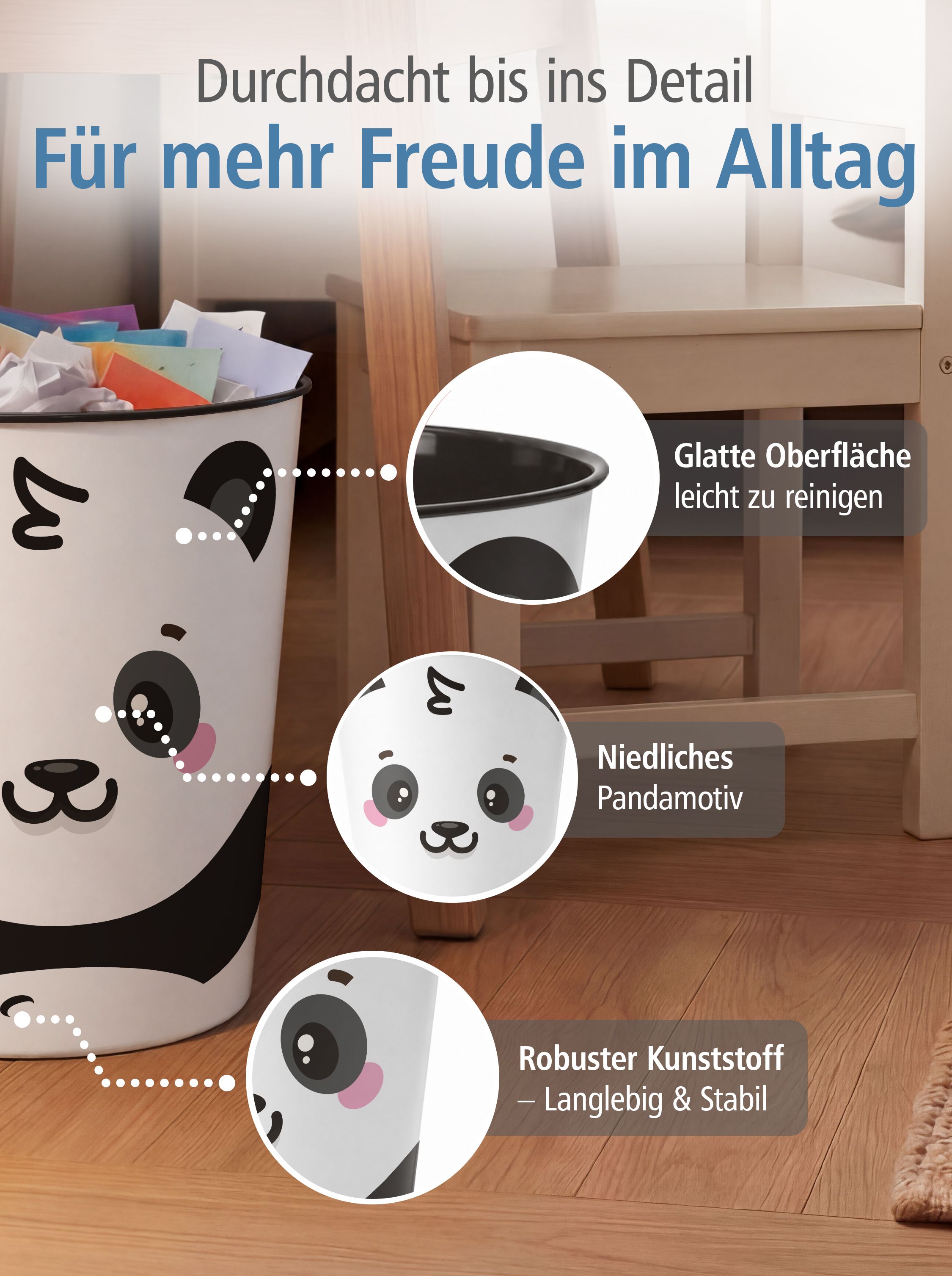 itenga Papierkorb Tiermotiv - PANDA - Kawaii Design - ca...