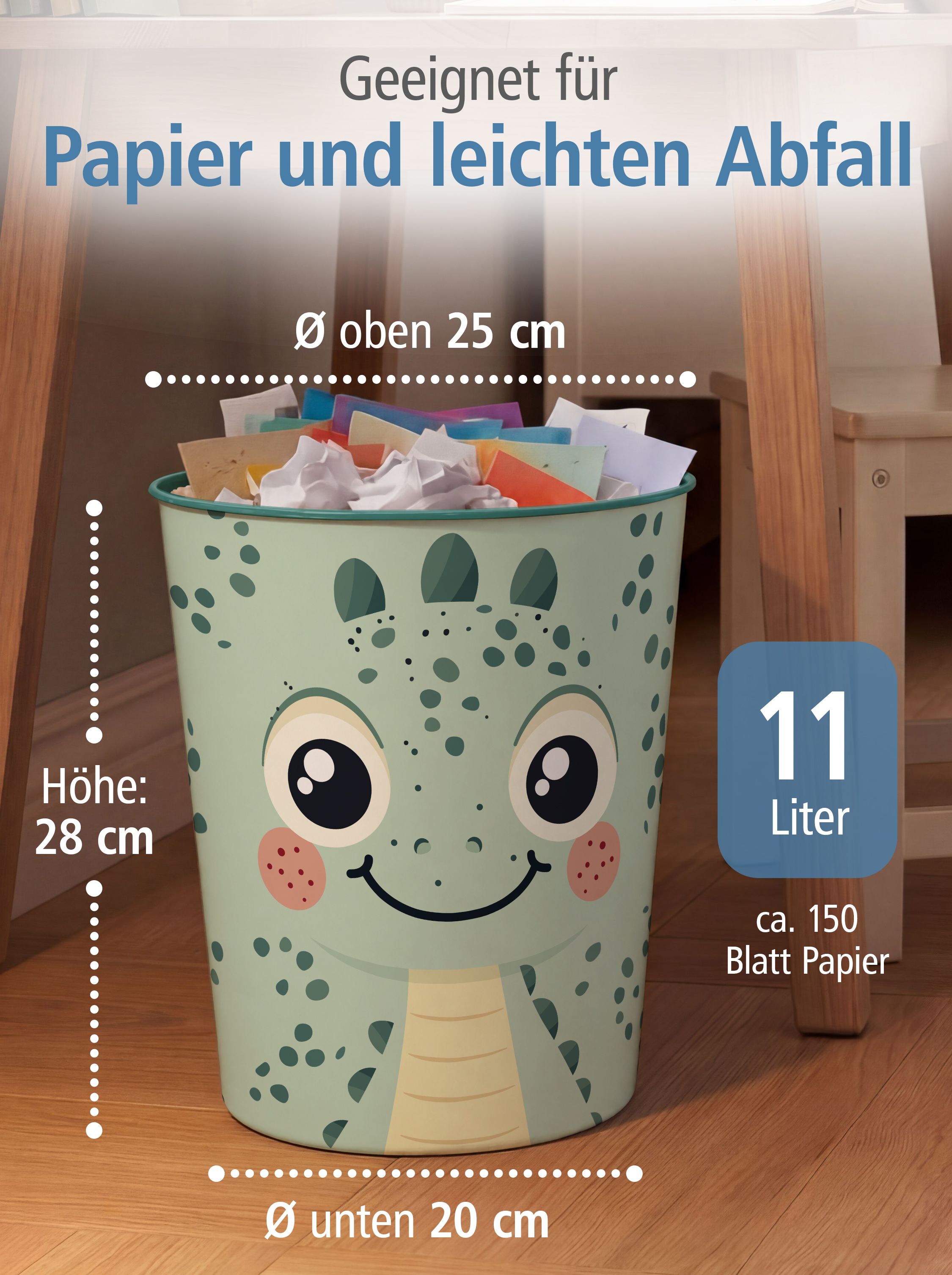 itenga Papierkorb Tiermotiv - DINO - Kawaii Design - ca ...
