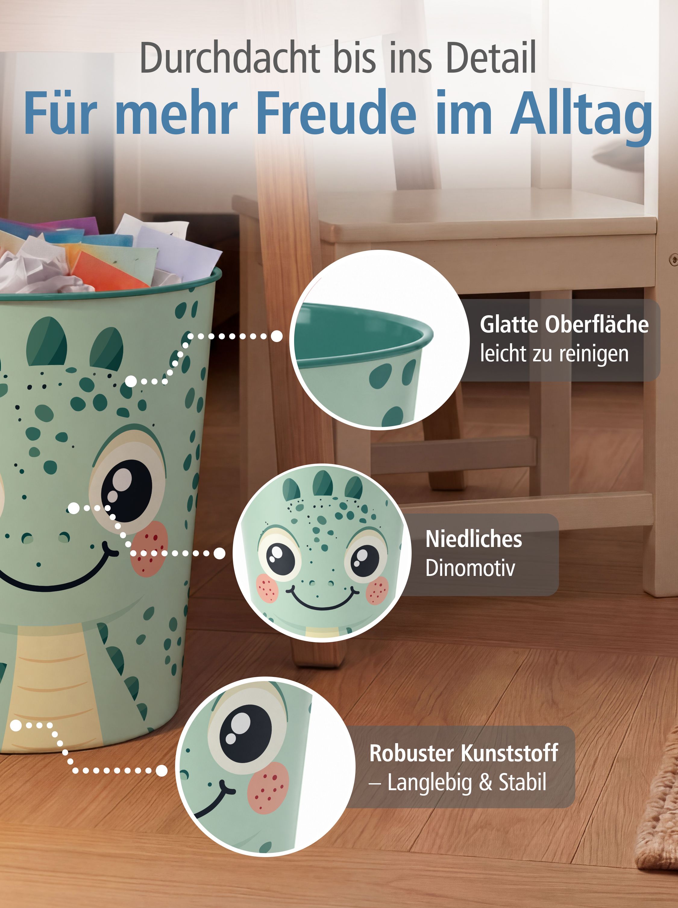 itenga Papierkorb Tiermotiv - DINO - Kawaii Design - ca ...