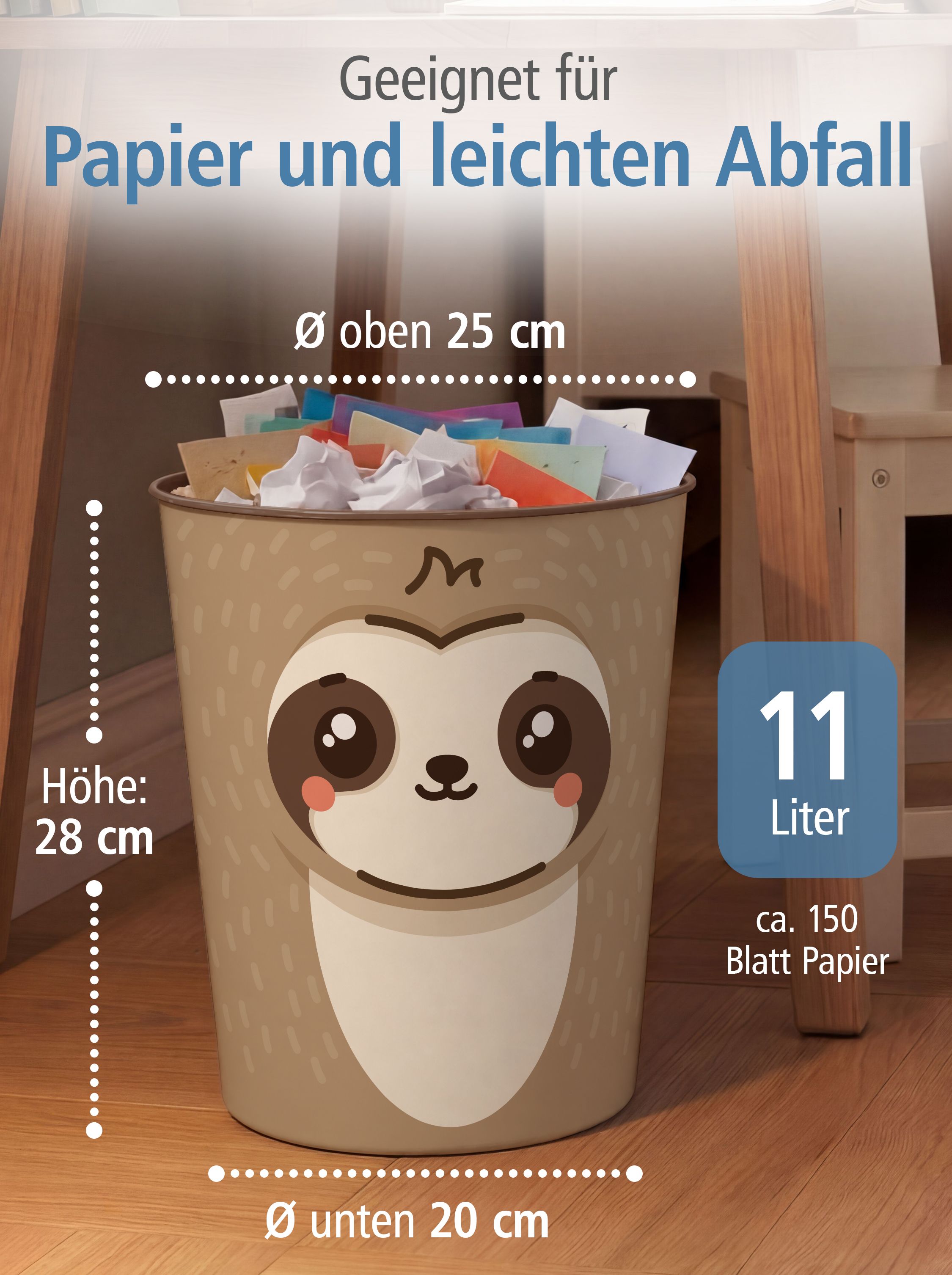 itenga Papierkorb Tiermotiv - FAULTIER - Kawaii Design -...