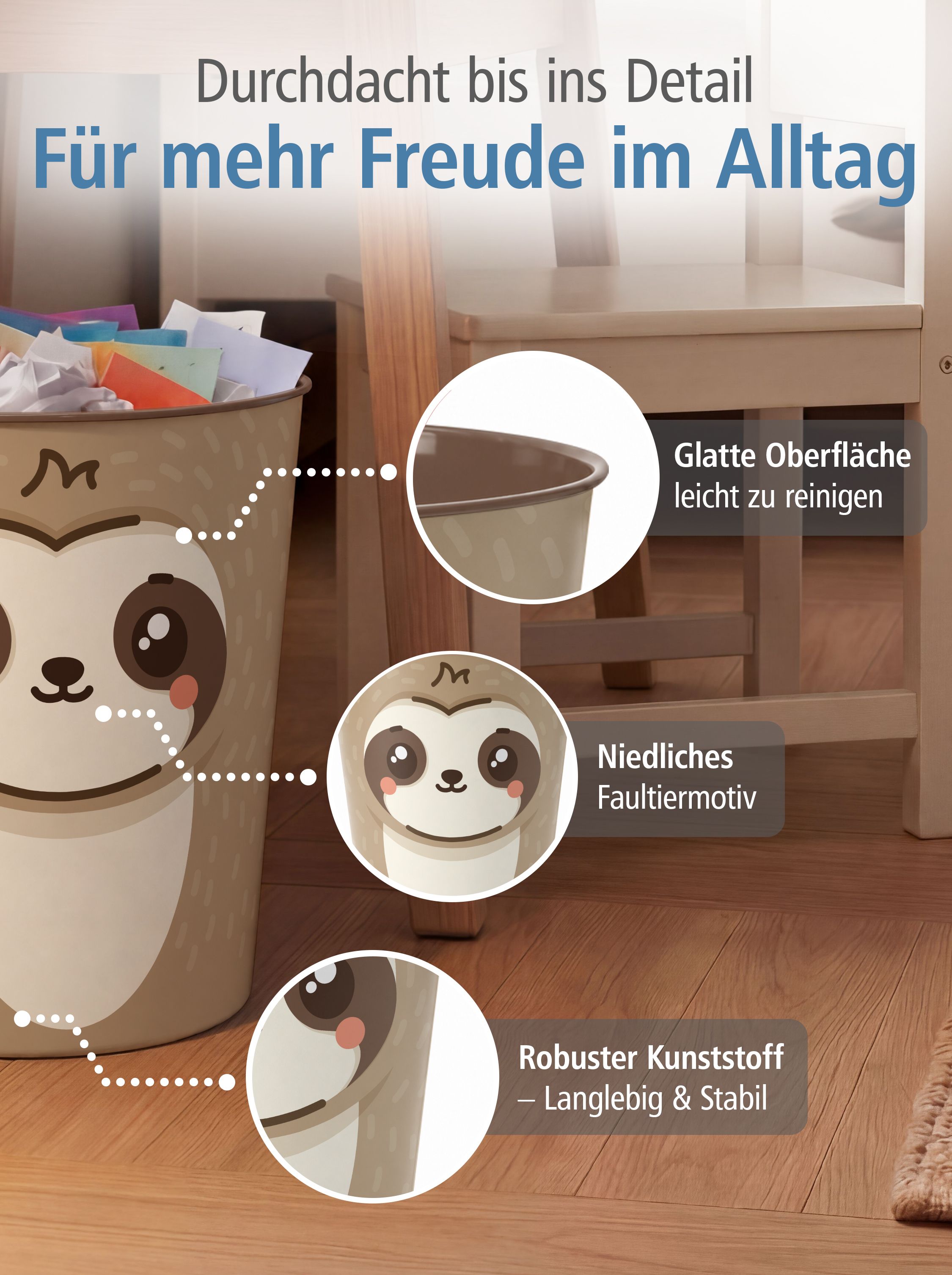 itenga Papierkorb Tiermotiv - FAULTIER - Kawaii Design -...