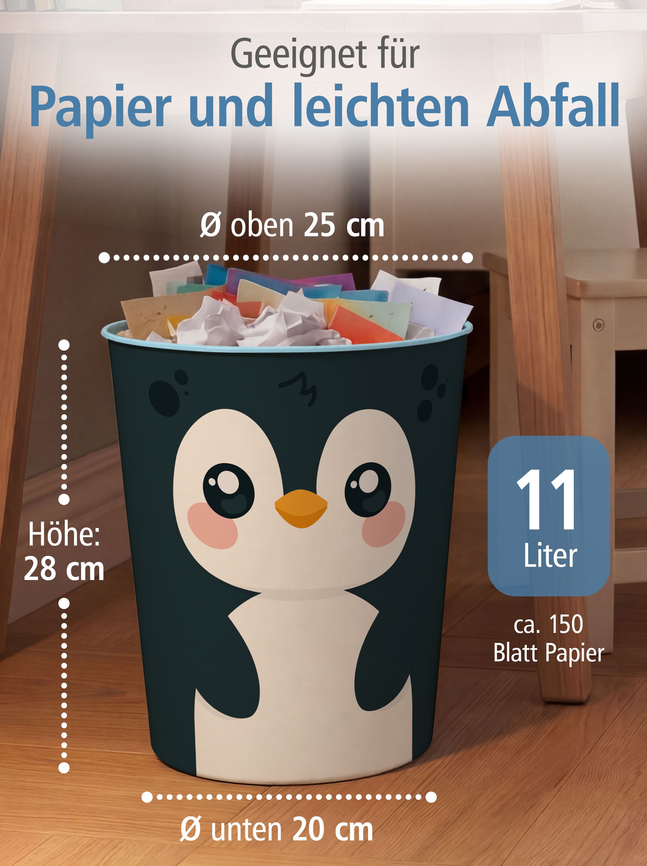itenga Papierkorb Tiermotiv - PINGUIN - Kawaii Design - ...