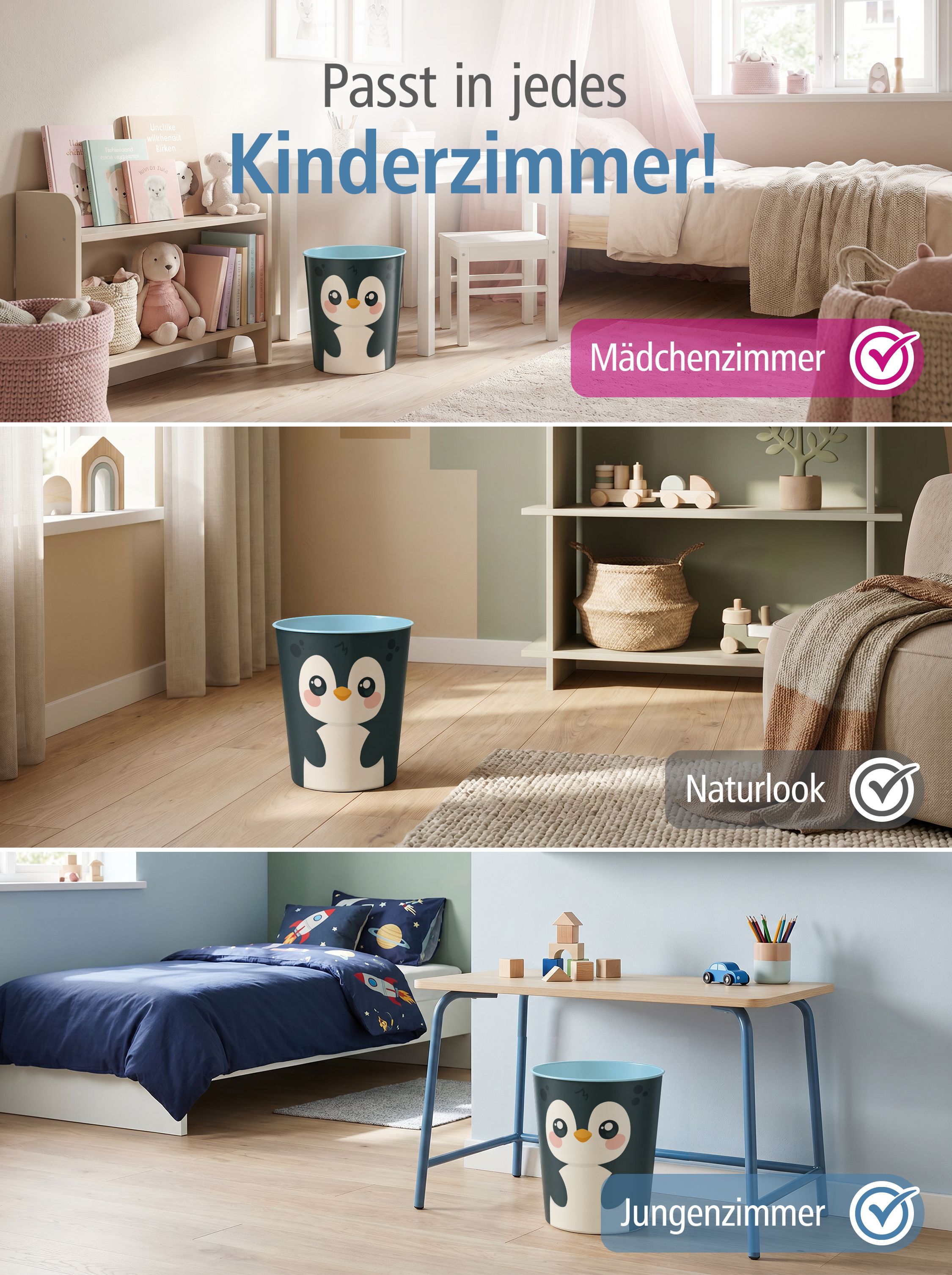 itenga Papierkorb Tiermotiv - PINGUIN - Kawaii Design - ...