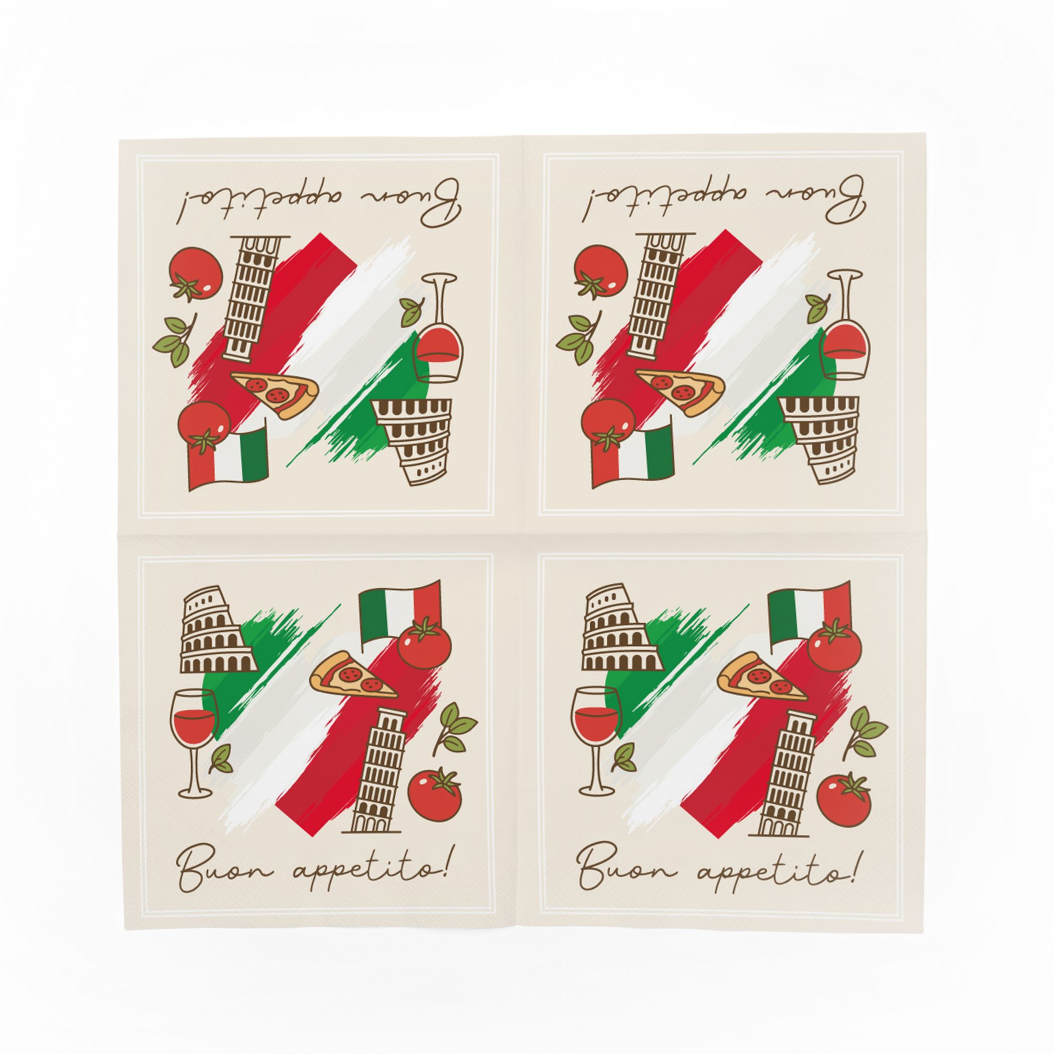 itenga 20x Serviette Herz Flagge mit Bildern ITALIEN v2