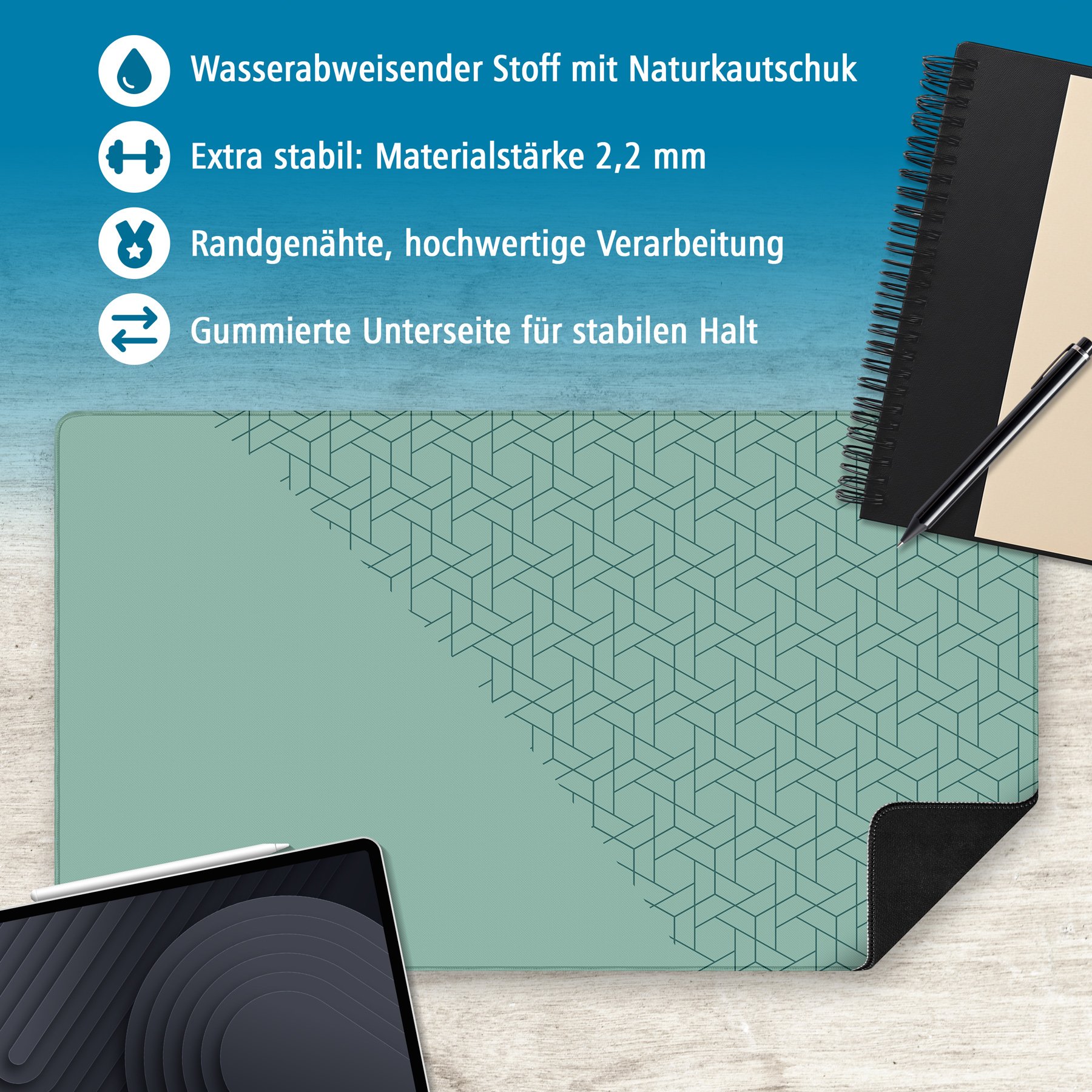 itenga XXL Mauspad Schreibtischunterlage Stoff gummiert ...