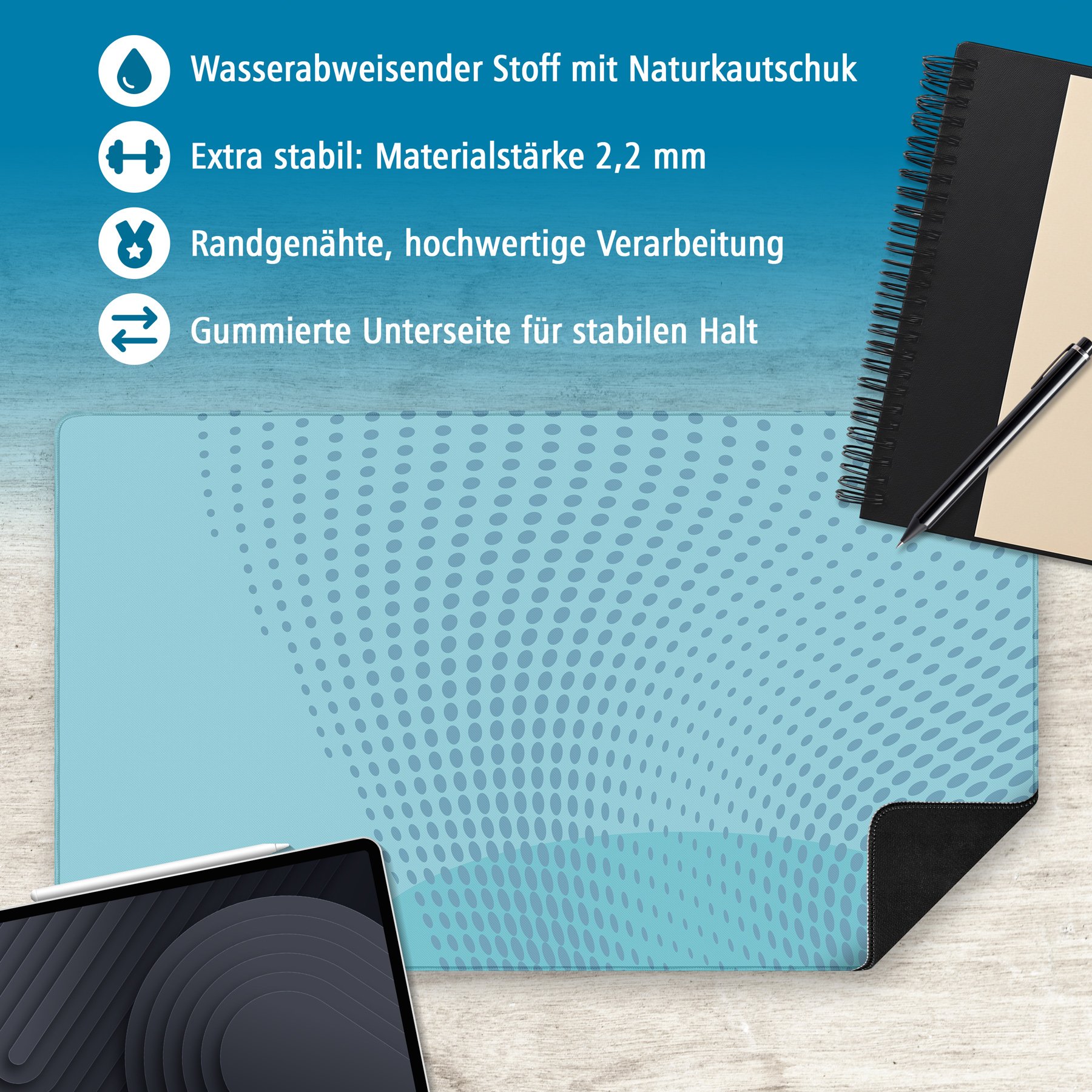 itenga XXL Mauspad Schreibtischunterlage Stoff gummiert ...