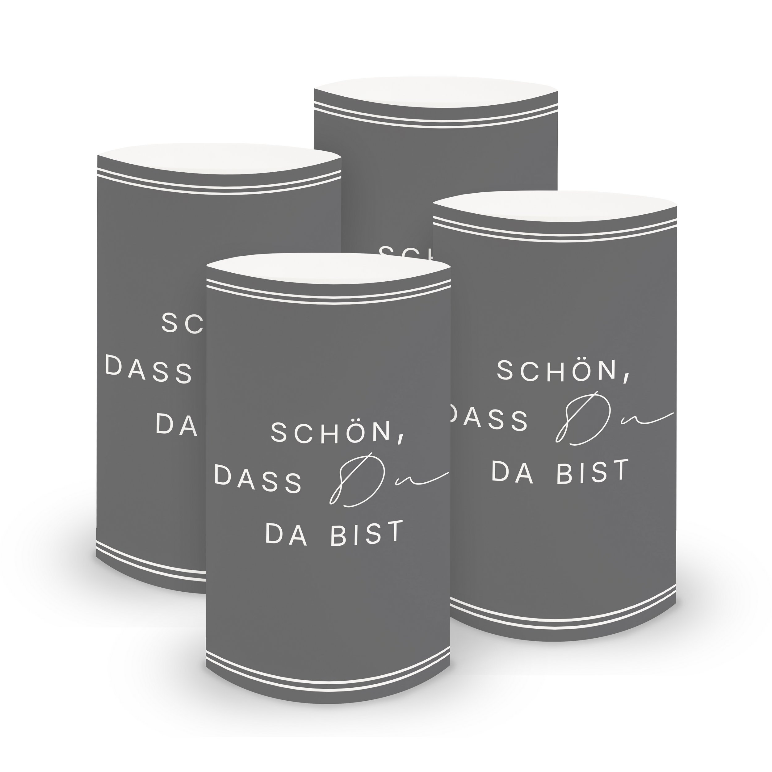 ITENGA 6x Windlichter Sch�n dass du da bist V3 grau