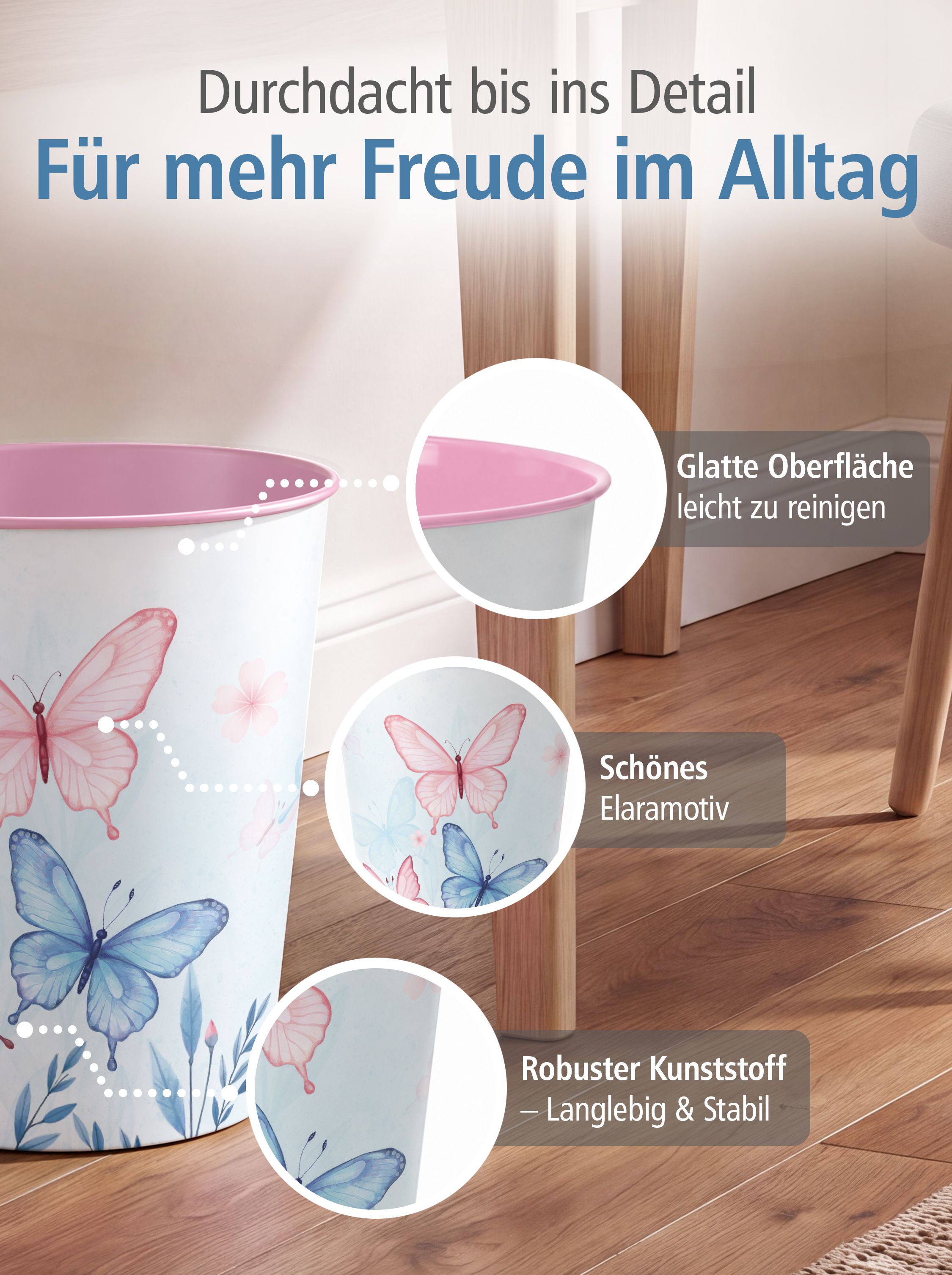 itenga Papierkorb f�r Kinder - Motiv Schmetterling - Ela...
