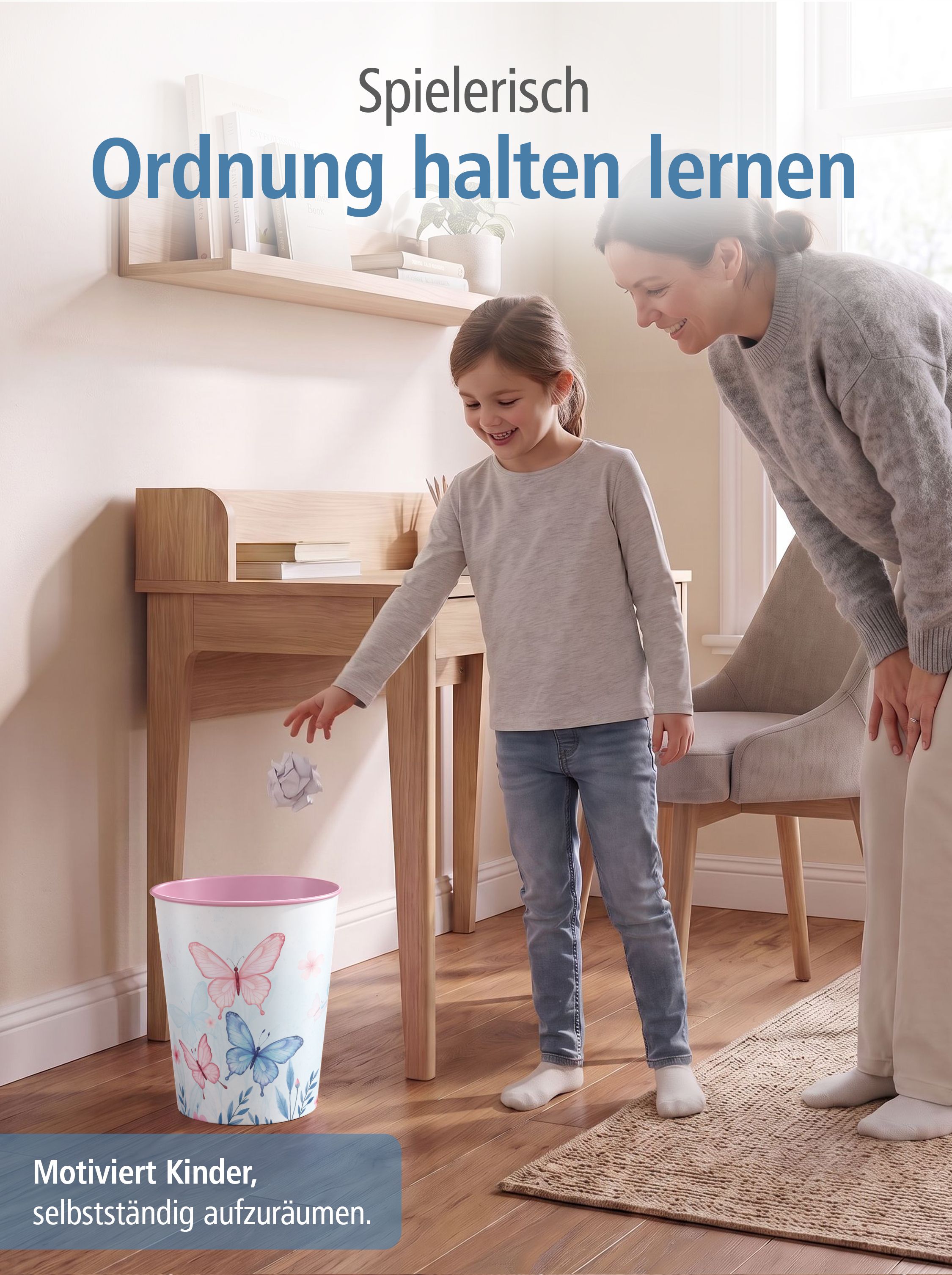 itenga Papierkorb f�r Kinder - Motiv Schmetterling - Ela...