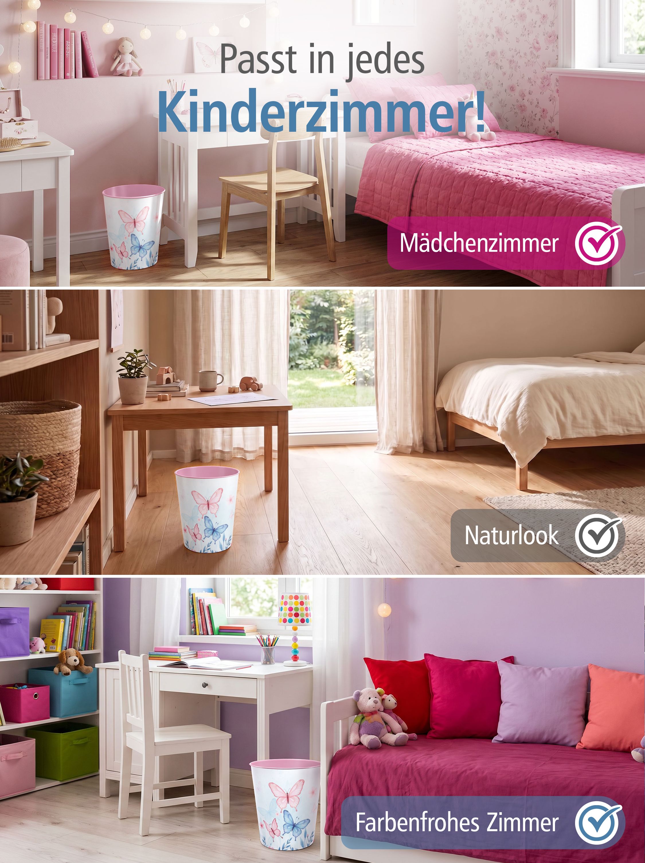itenga Papierkorb f�r Kinder - Motiv Schmetterling - Ela...