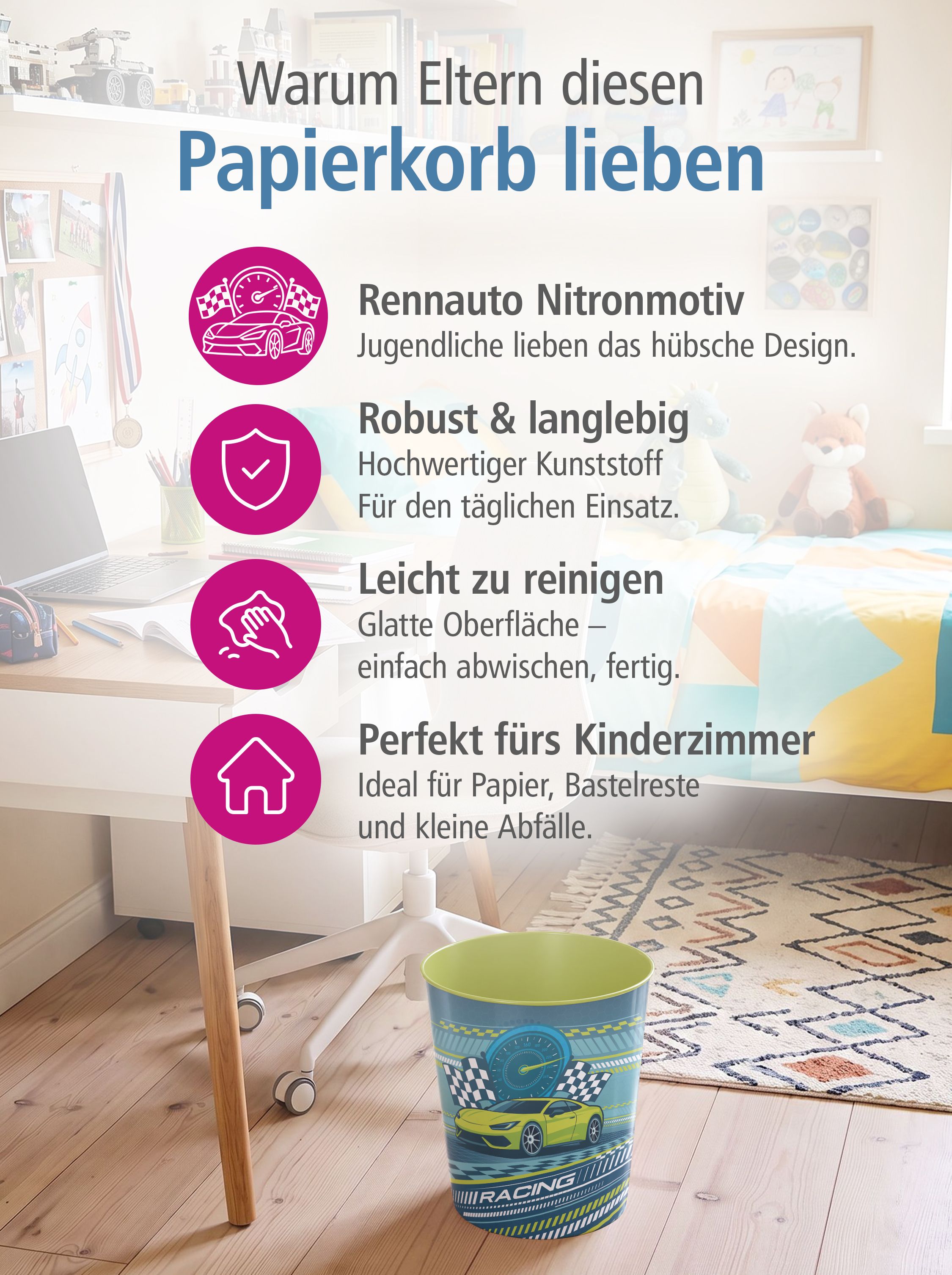 ITENGA Kinder Papierkorb Schreibtischunterlage Set - ca....