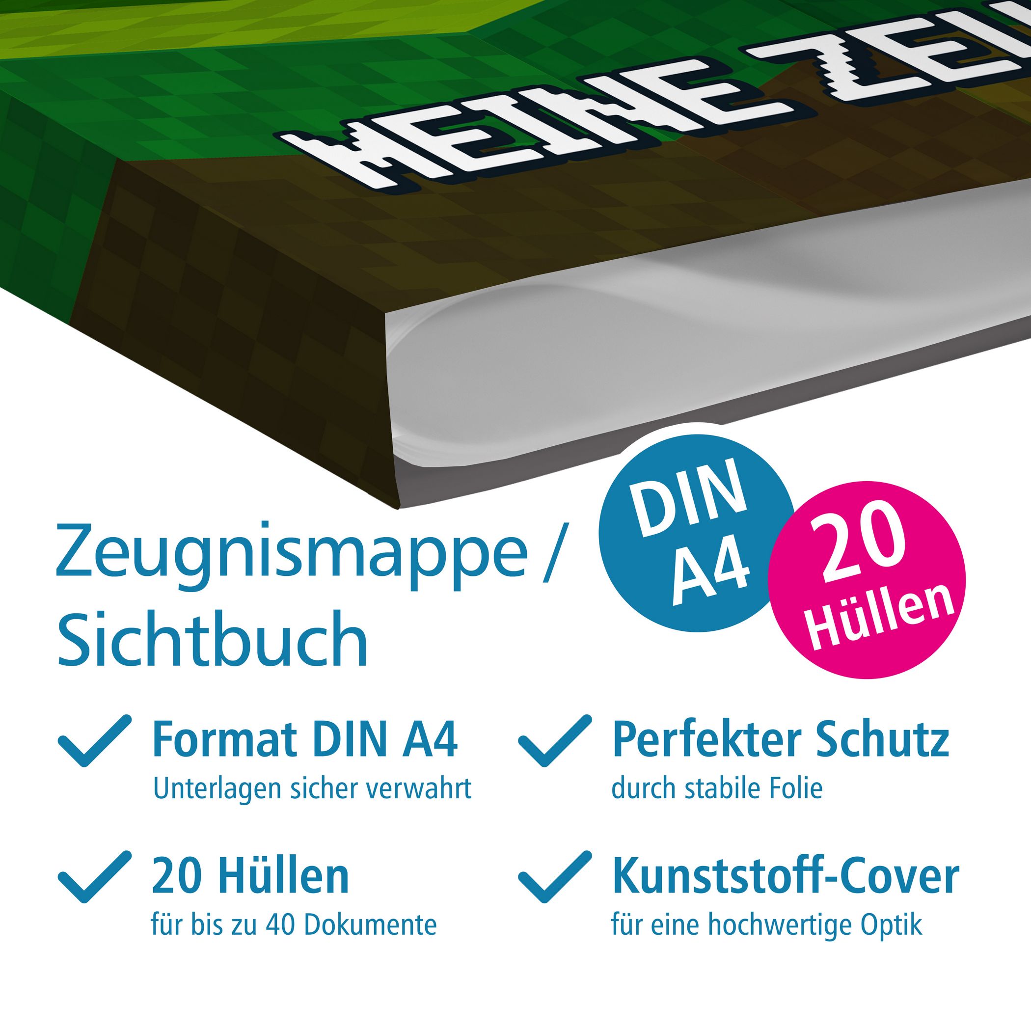 itenga Zeugnismappe A4 Kunststoff Sichtbuch Motiv BLOCKGAME
