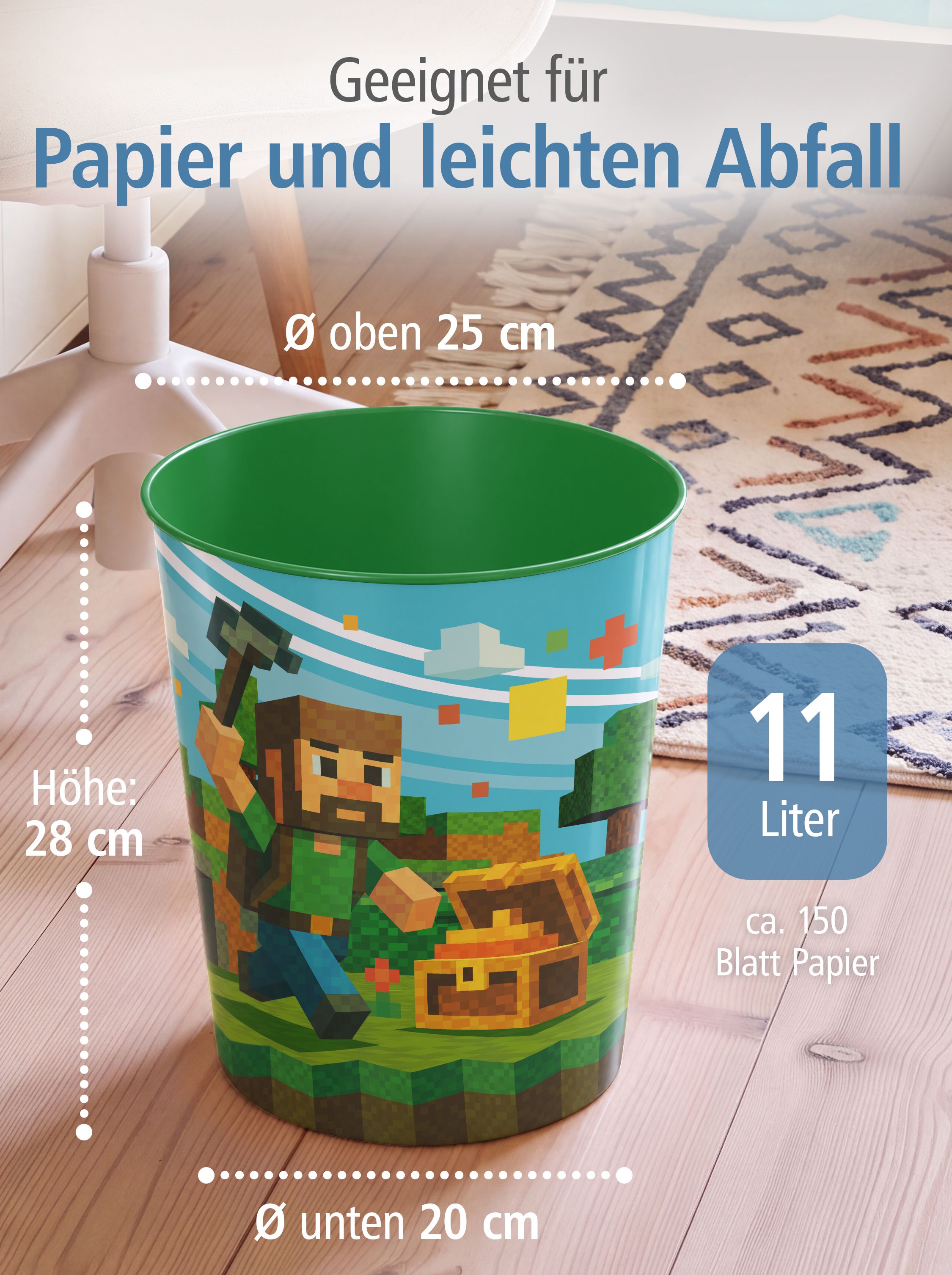 itenga Papierkorb f�r Kinder - Motiv BLOCKGAME - ca. 11 ...