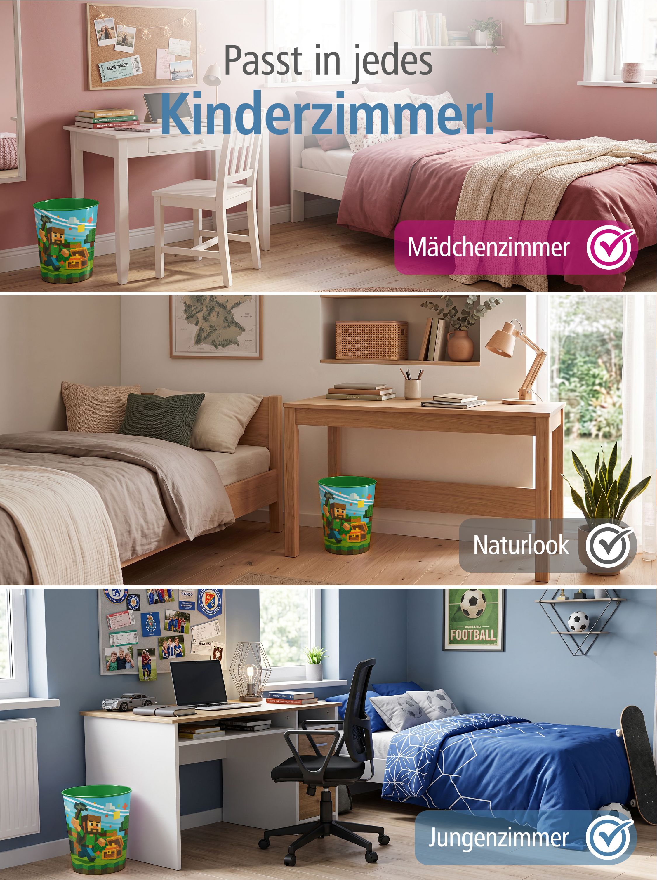 itenga Papierkorb f�r Kinder - Motiv BLOCKGAME - ca. 11 ...