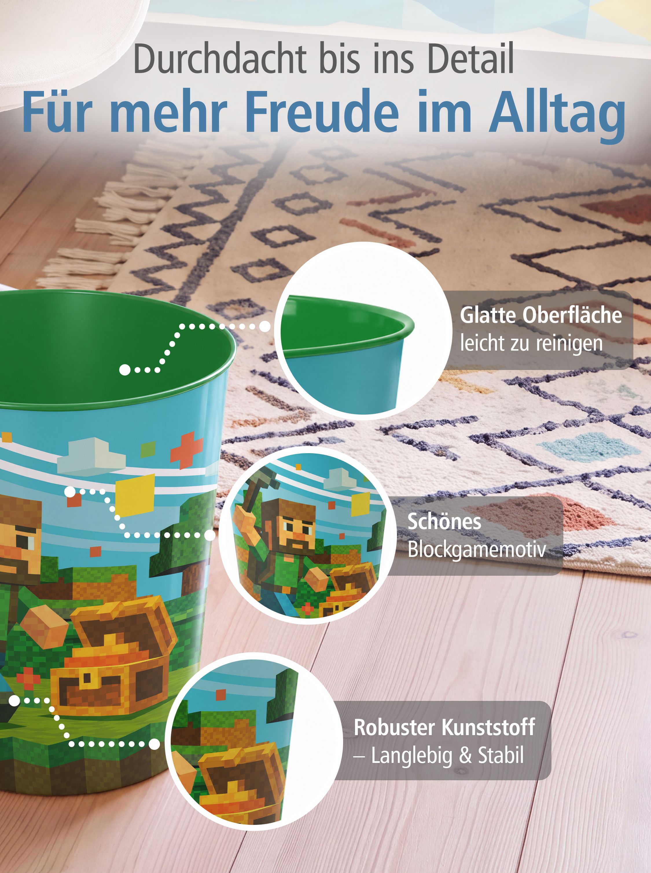 itenga Papierkorb f�r Kinder - Motiv BLOCKGAME - ca. 11 ...