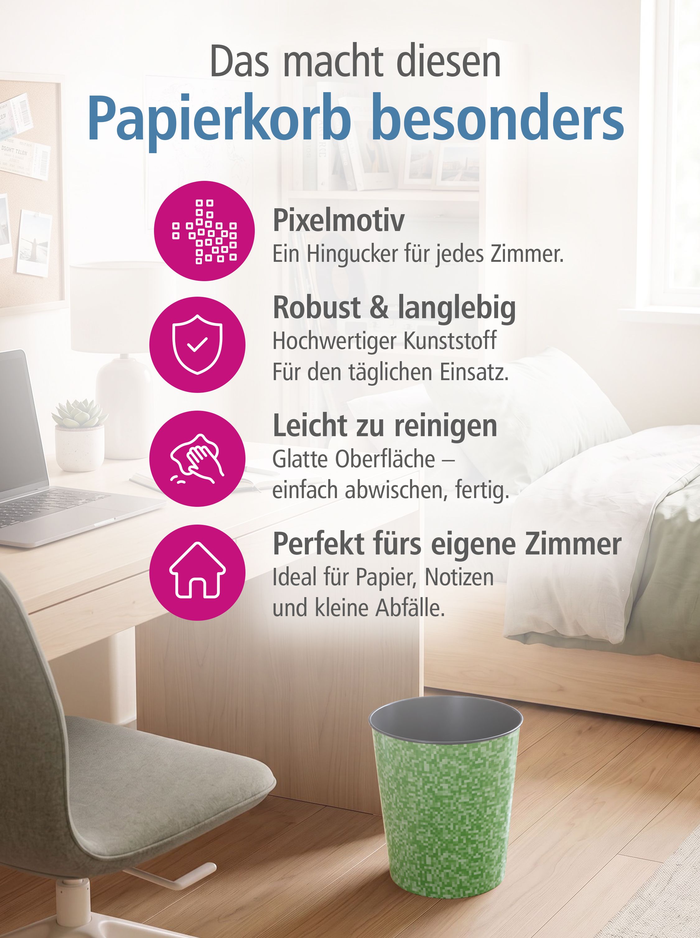 itenga Papierkorb - Motiv PIXEL - ca. 11 Liter
