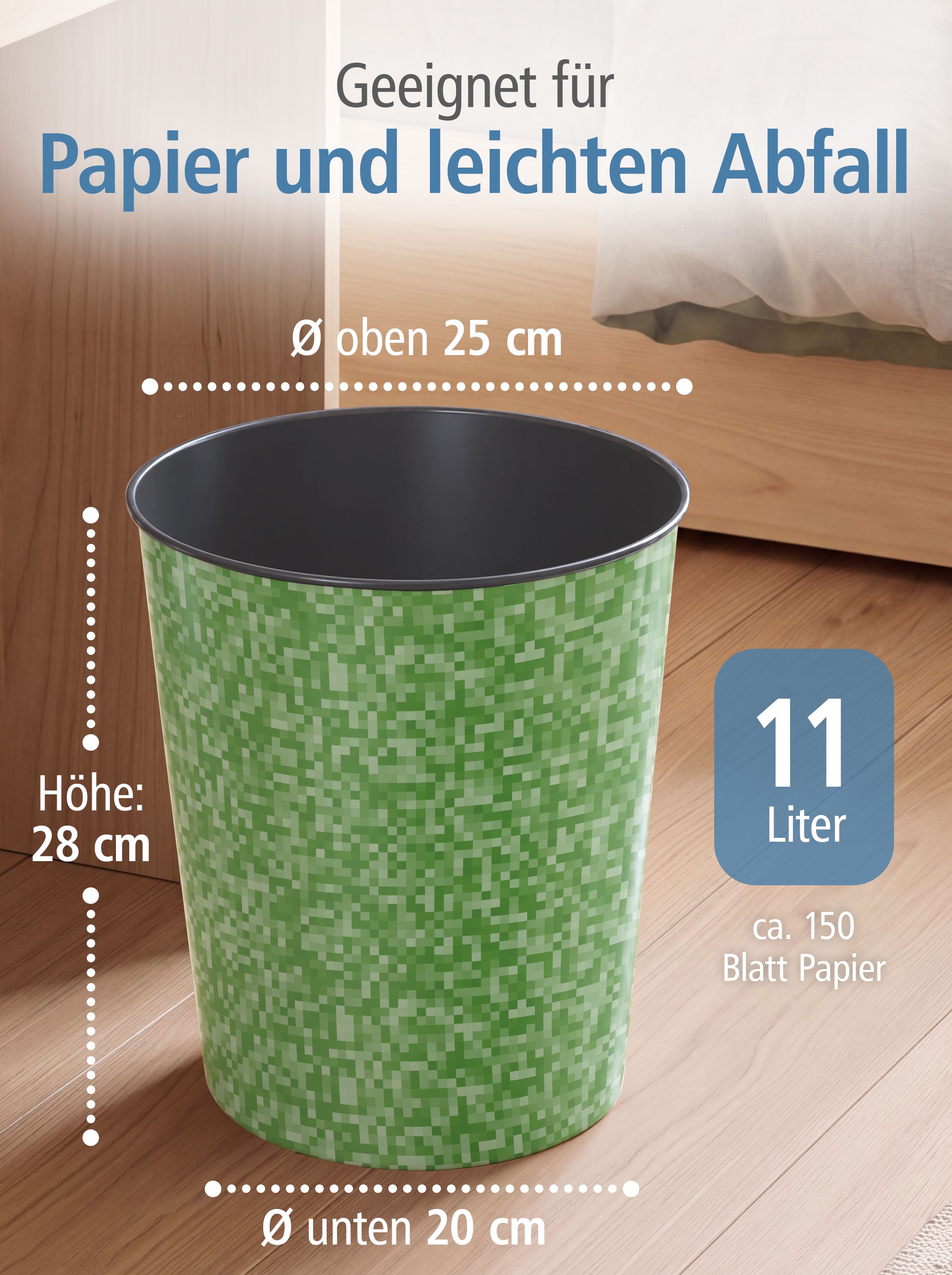 itenga Papierkorb - Motiv PIXEL - ca. 11 Liter