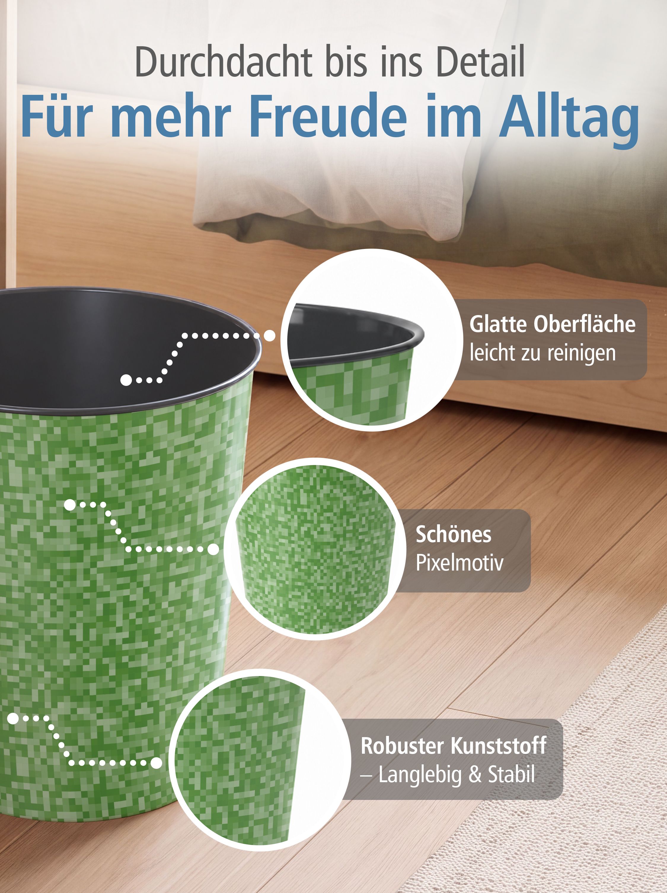 itenga Papierkorb - Motiv PIXEL - ca. 11 Liter
