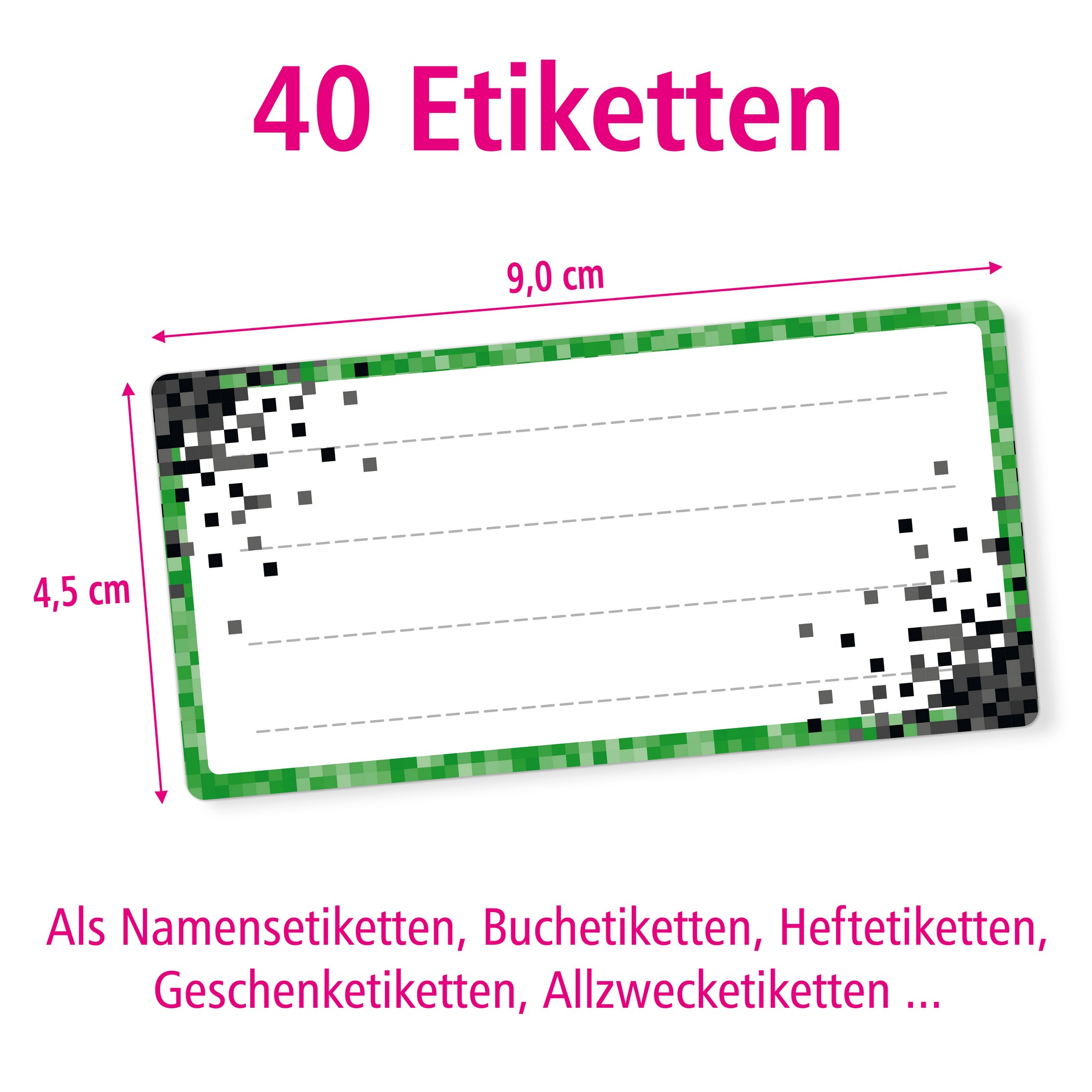 itenga 40x Buchetiketten PIXEL 9x4,5cm Namensetiketten H...