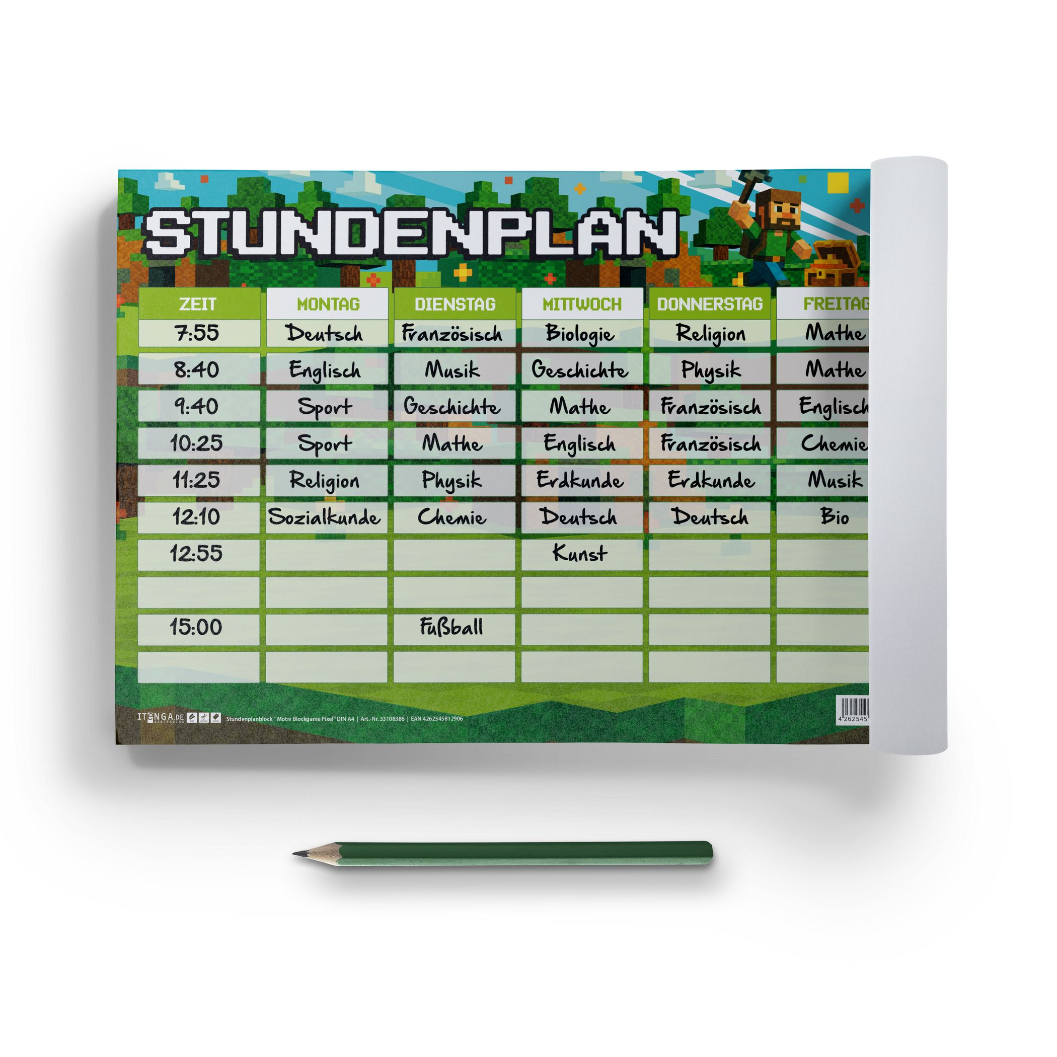 itenga Stundenplan Block 25 Blatt DIN A4 Motiv BLOCKGAME