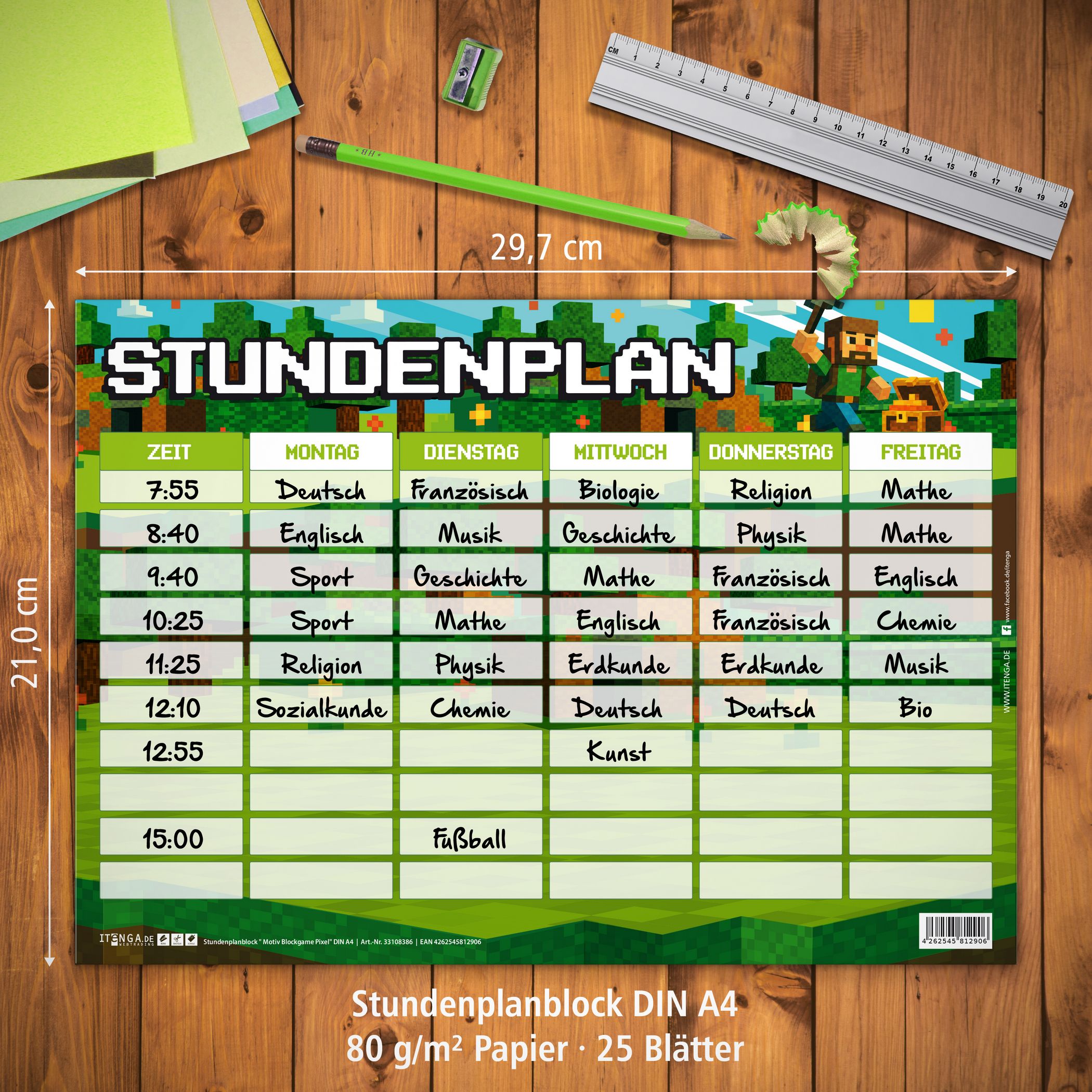 itenga Stundenplan Block 25 Blatt DIN A4 Motiv BLOCKGAME