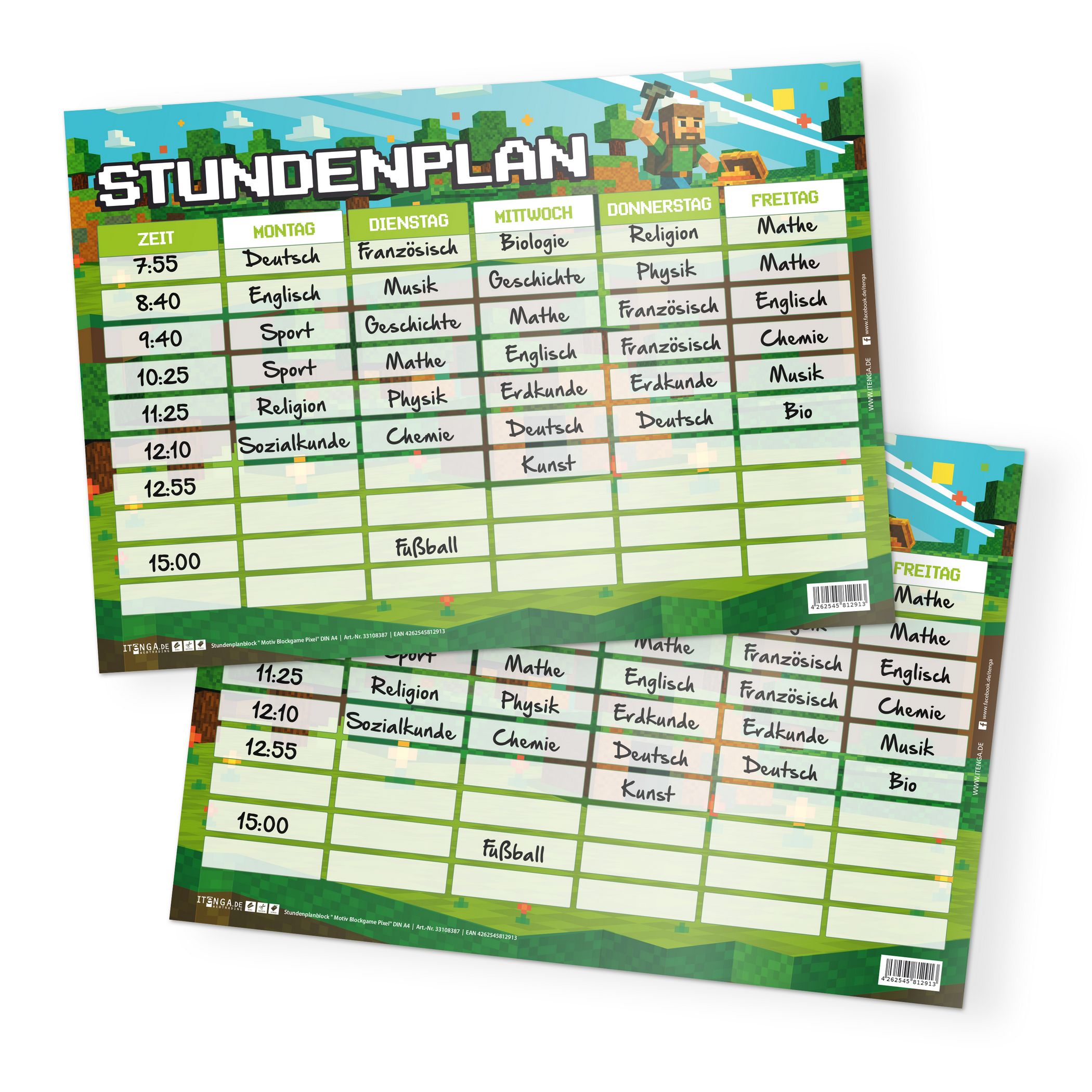 itenga Stundenplan BLOCKGAME einseitig abwischbar DIN A4