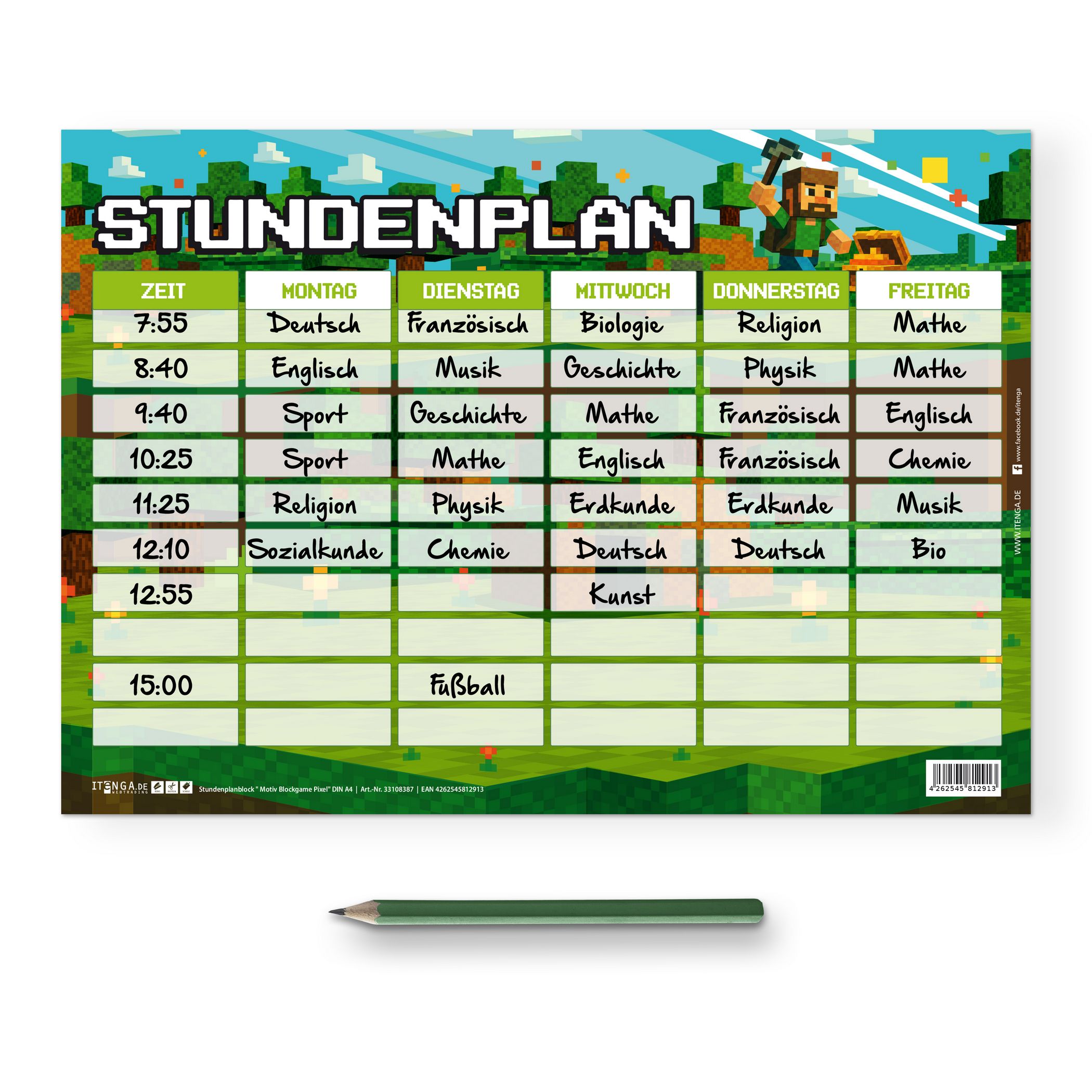 itenga Stundenplan BLOCKGAME einseitig abwischbar DIN A4