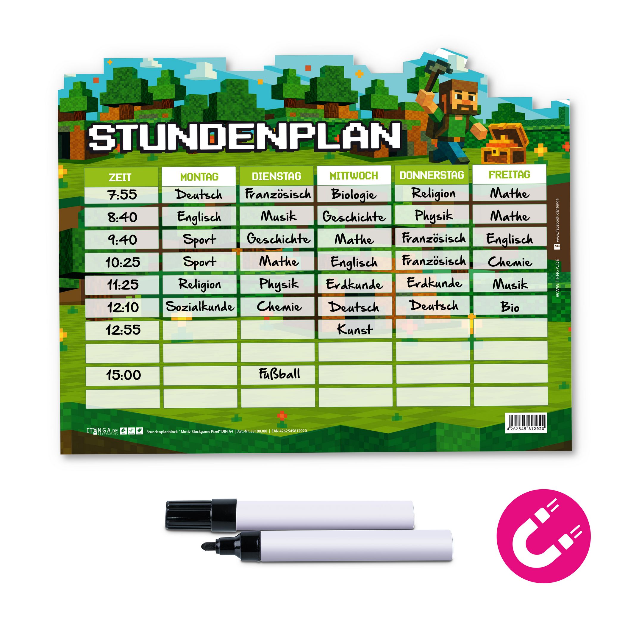 itenga Stundenplan magnetisch Motiv PIXEL 28,1 x 22,3cm