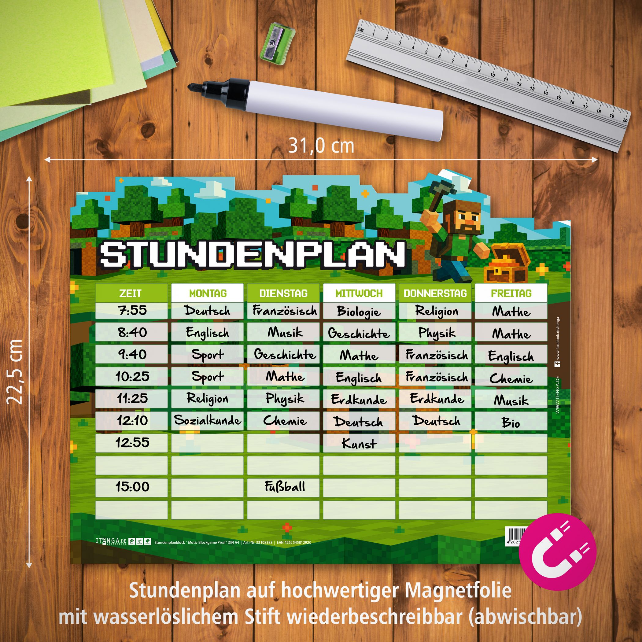 itenga Stundenplan magnetisch Motiv PIXEL 28,1 x 22,3cm