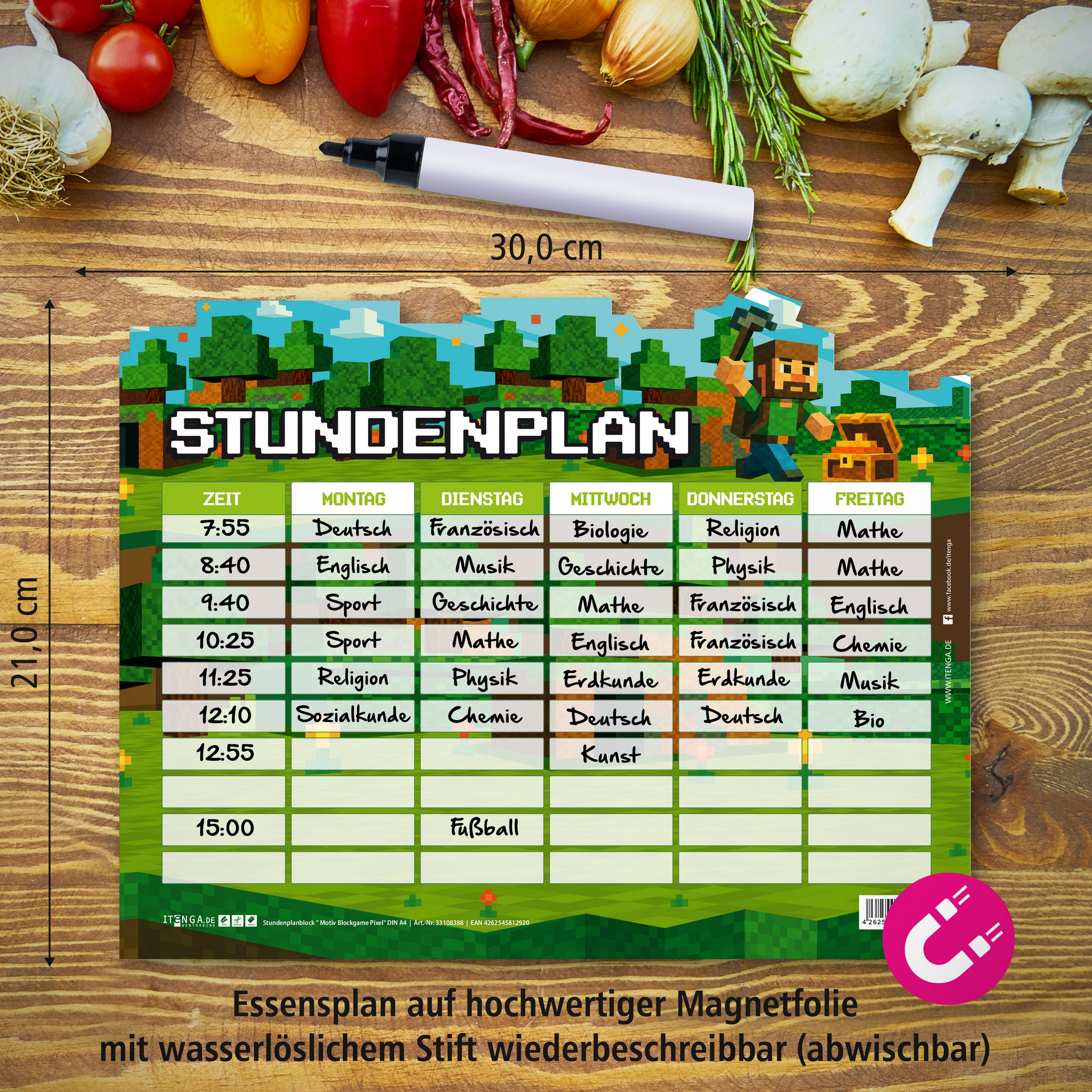 itenga Stundenplan magnetisch Motiv PIXEL 28,1 x 22,3cm