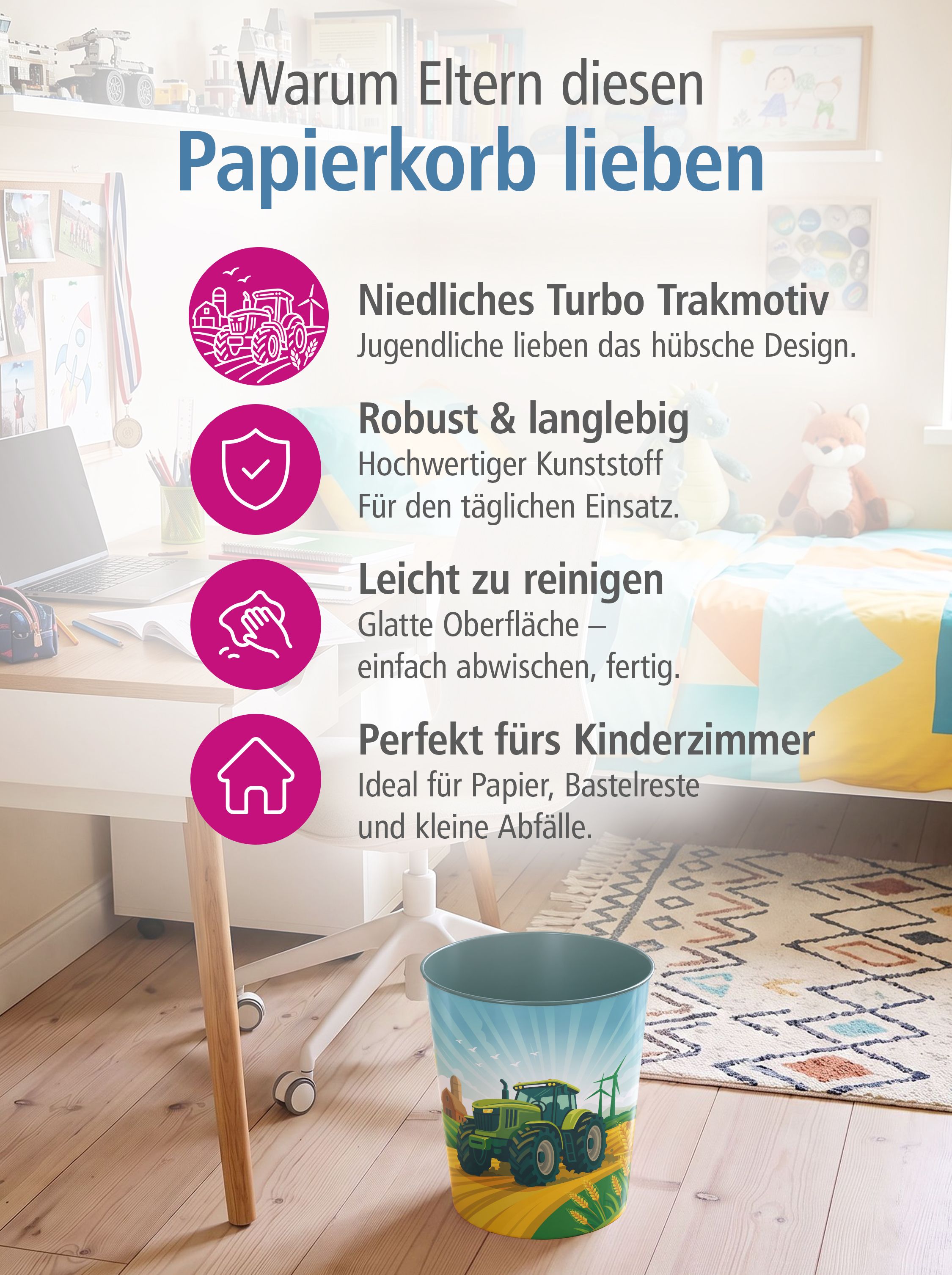 ITENGA Kinder Papierkorb Schreibtischunterlage Set - ca....