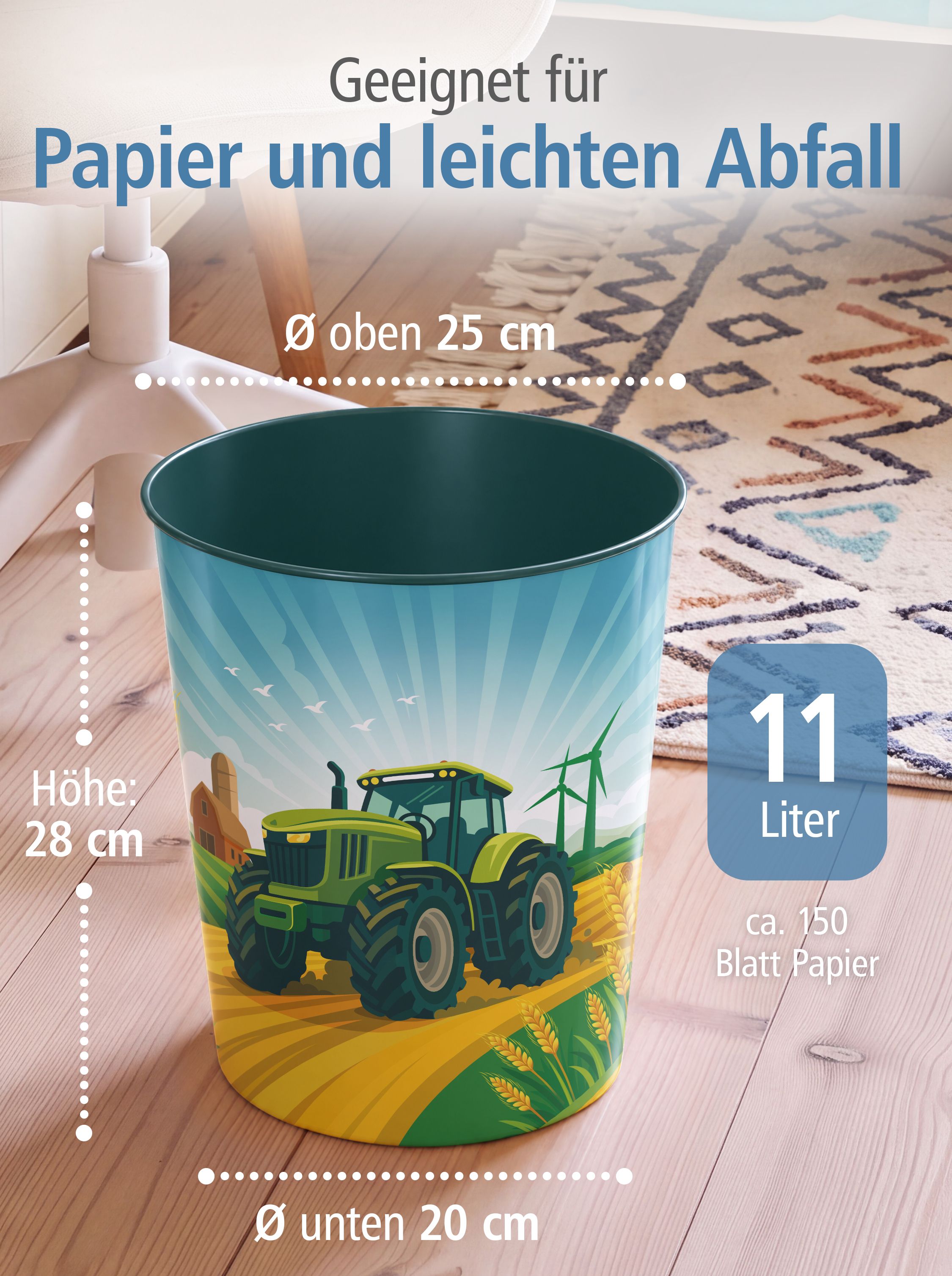 itenga Papierkorb f�r Kinder - Motiv Traktor TURBO TRAK ...