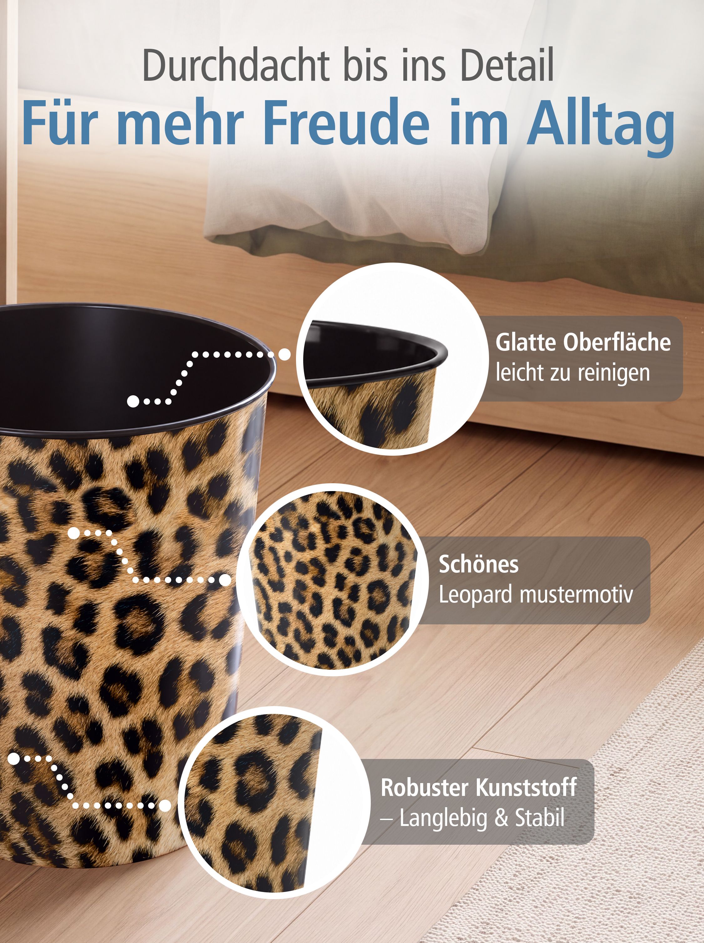 itenga Papierkorb - Motiv LEOPARD Muster - ca. 11 Liter