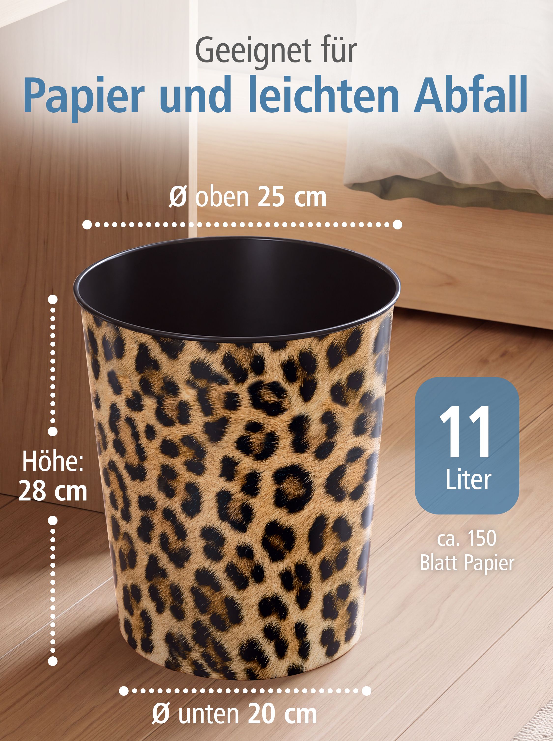 itenga Papierkorb - Motiv LEOPARD Muster - ca. 11 Liter