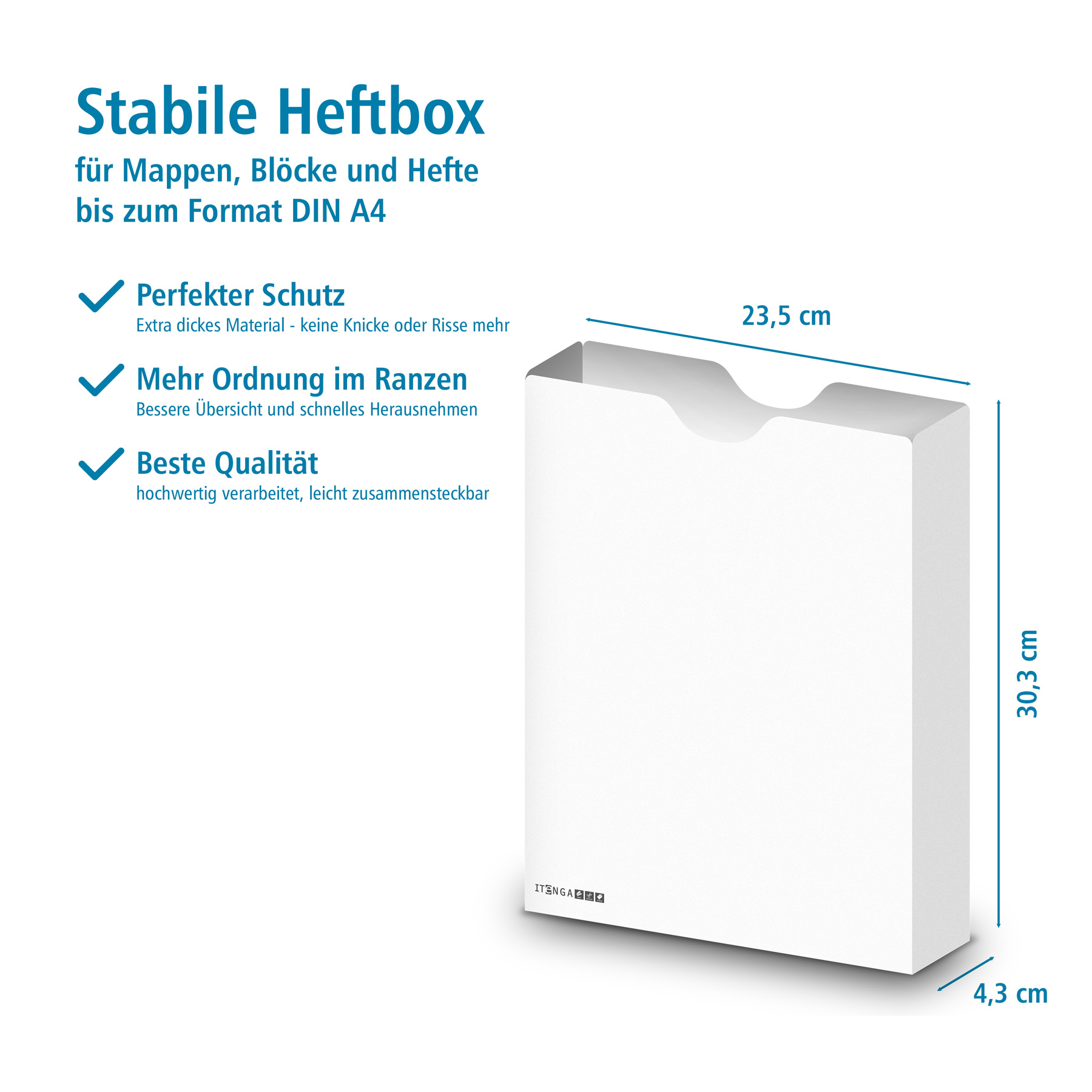 itenga Heftbox DIN A4 Hochformat aus PP Kunststoff WEISS