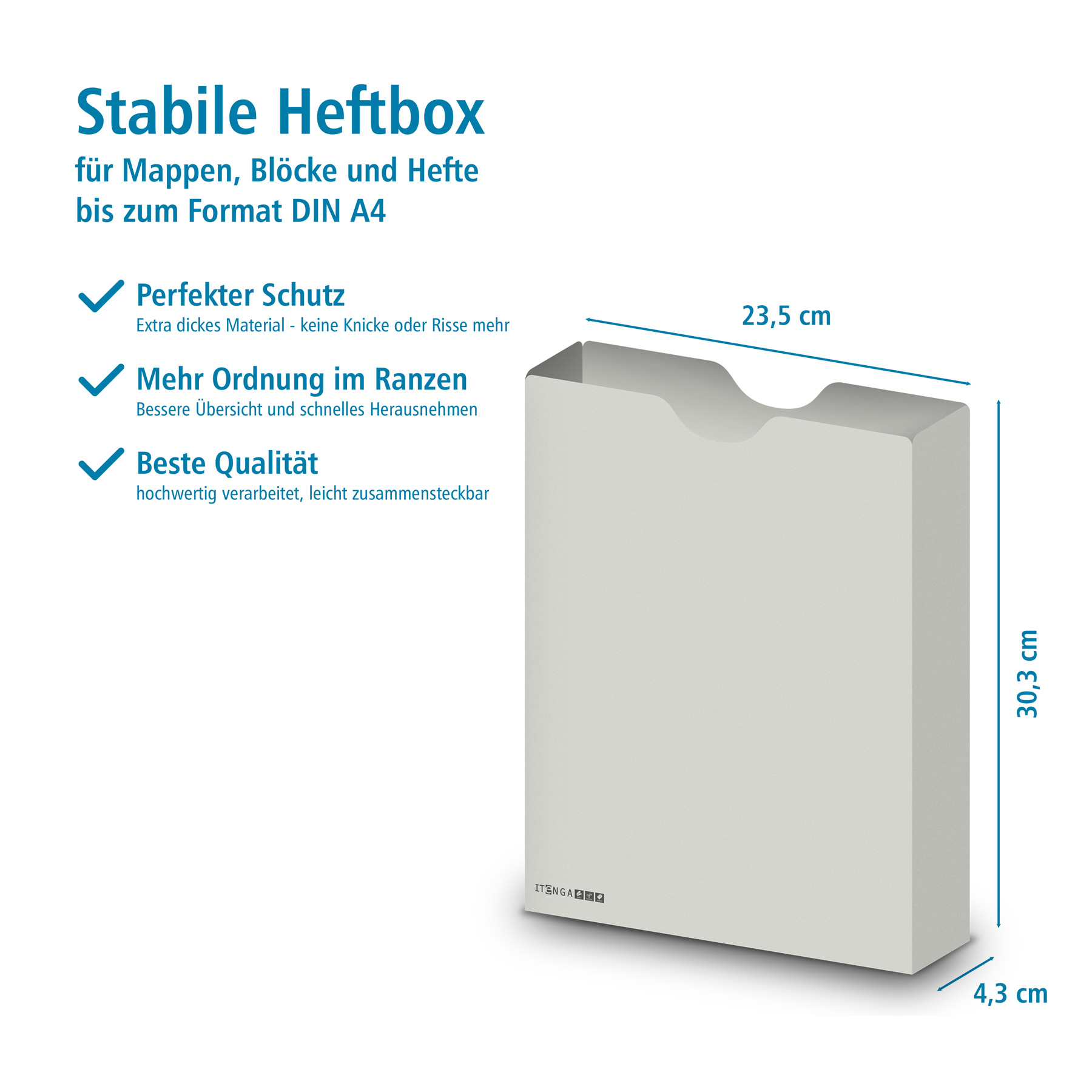 itenga Heftbox DIN A4 Hochformat aus PP Kunststoff HELLGRAU