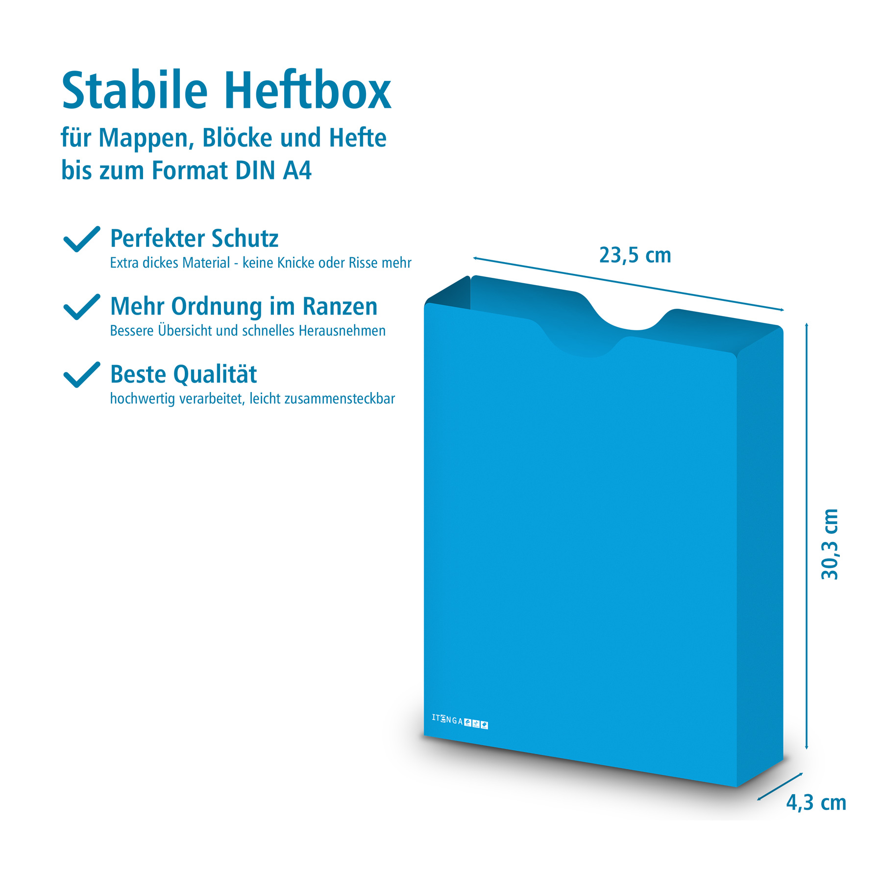 itenga Heftbox DIN A4 Hochformat aus PP Kunststoff CYAN ...