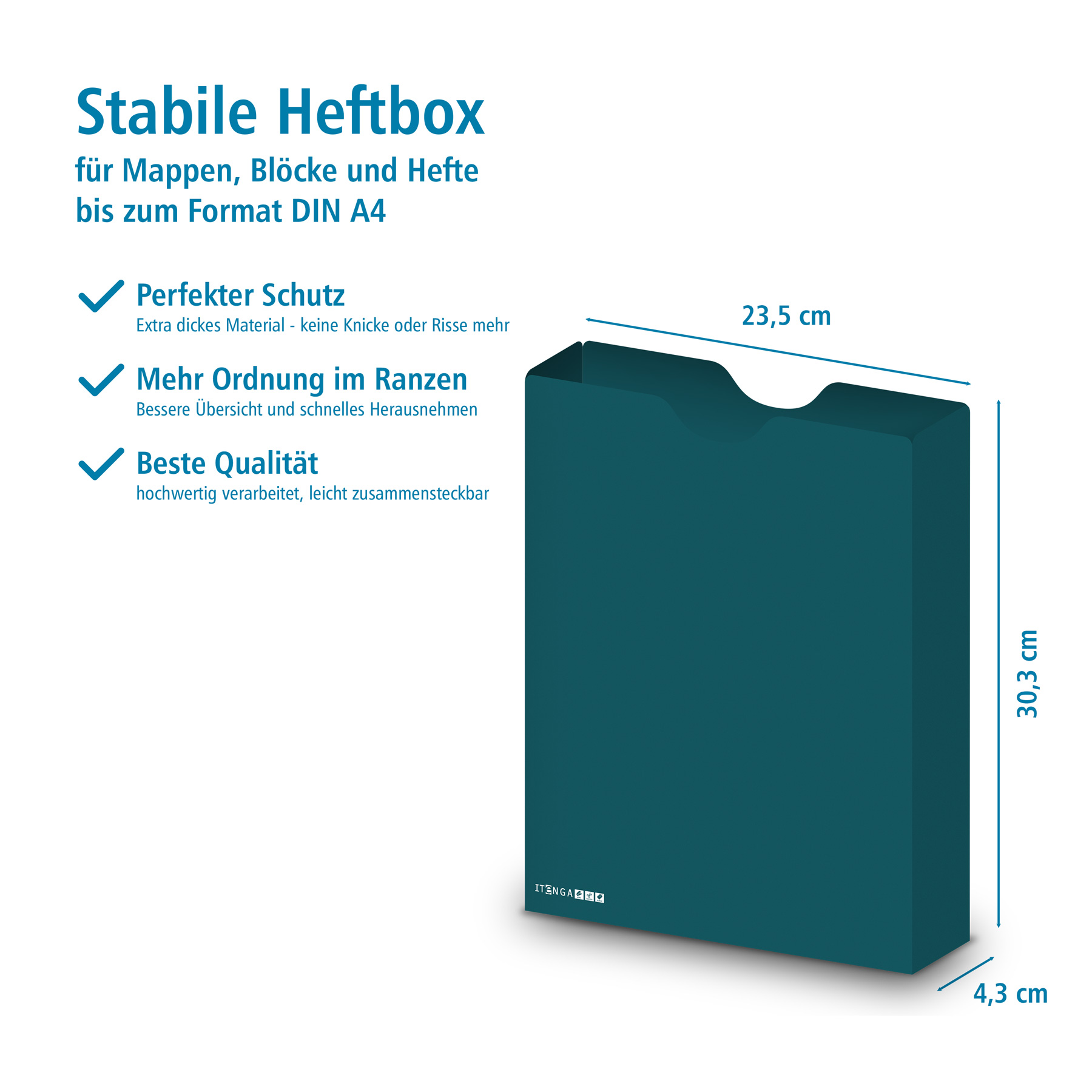 itenga Heftbox DIN A4 Hochformat aus PP Kunststoff PETROL
